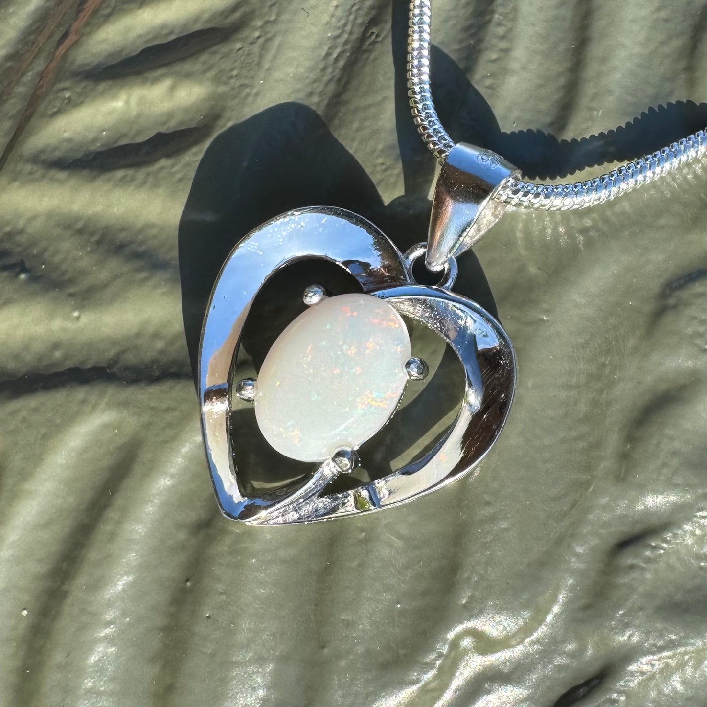 'Opal Love' ~ Handcrafted 0.9ct Solid Coober Pedy Opal Sterling Silver Pendant Necklace