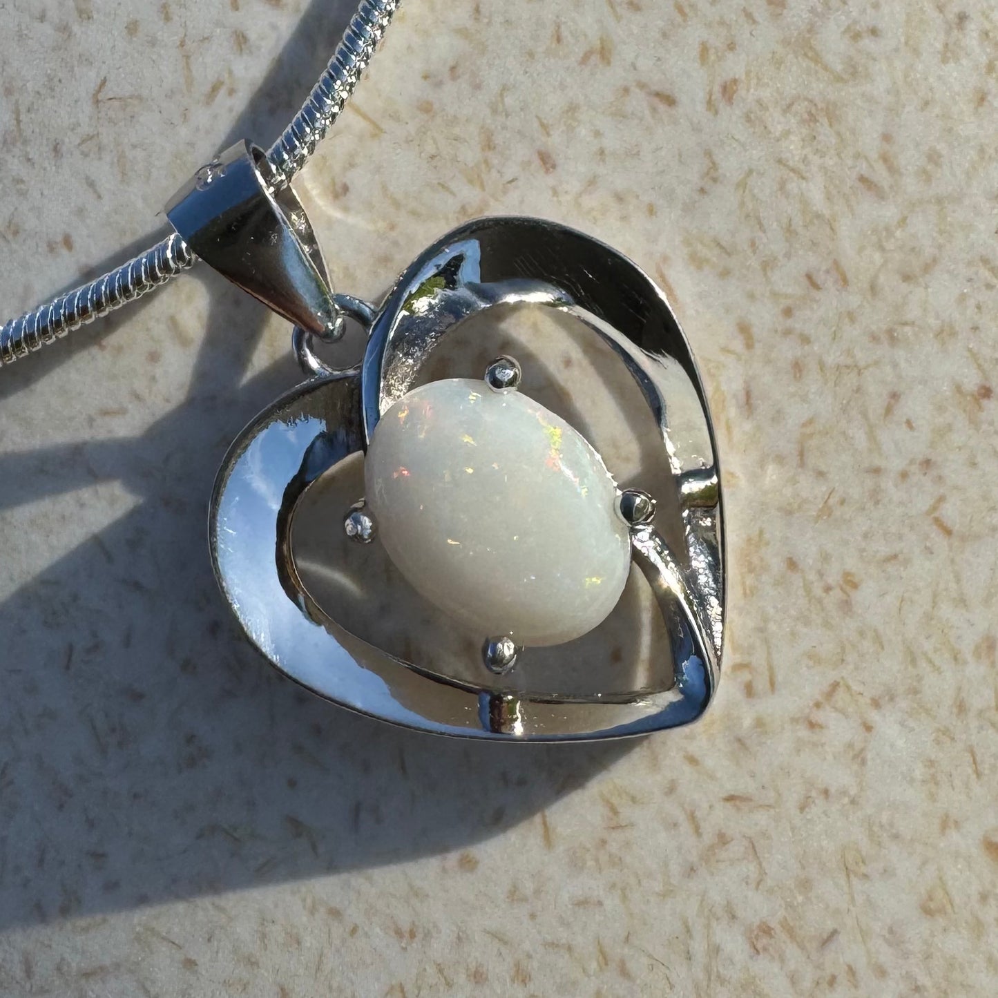 'Opal Love' ~ Handcrafted 0.9ct Solid Coober Pedy Opal Sterling Silver Pendant Necklace