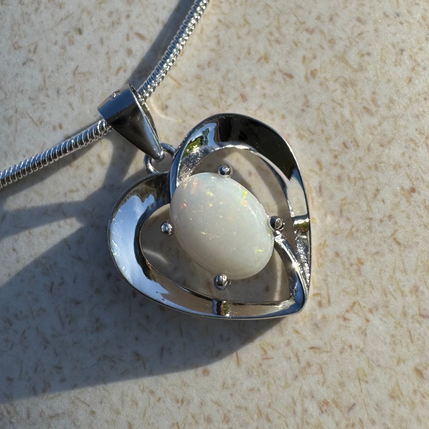 'Opal Love' ~ Handcrafted 0.9ct Solid Coober Pedy Opal Sterling Silver Pendant Necklace