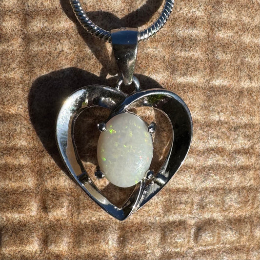 'Eternal Heart' ~ Handcrafted 0.9ct Solid Coober Pedy Opal Sterling Silver Pendant Necklace