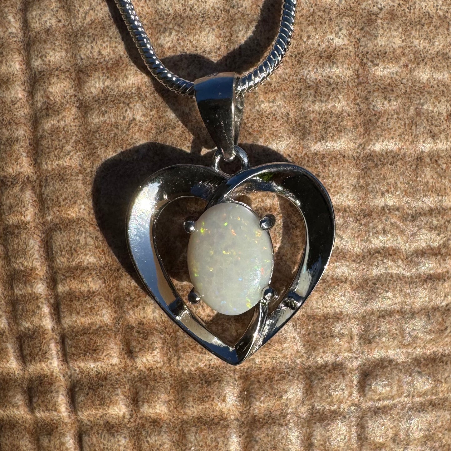 'Eternal Heart' ~ Handcrafted 0.9ct Solid Coober Pedy Opal Sterling Silver Pendant Necklace