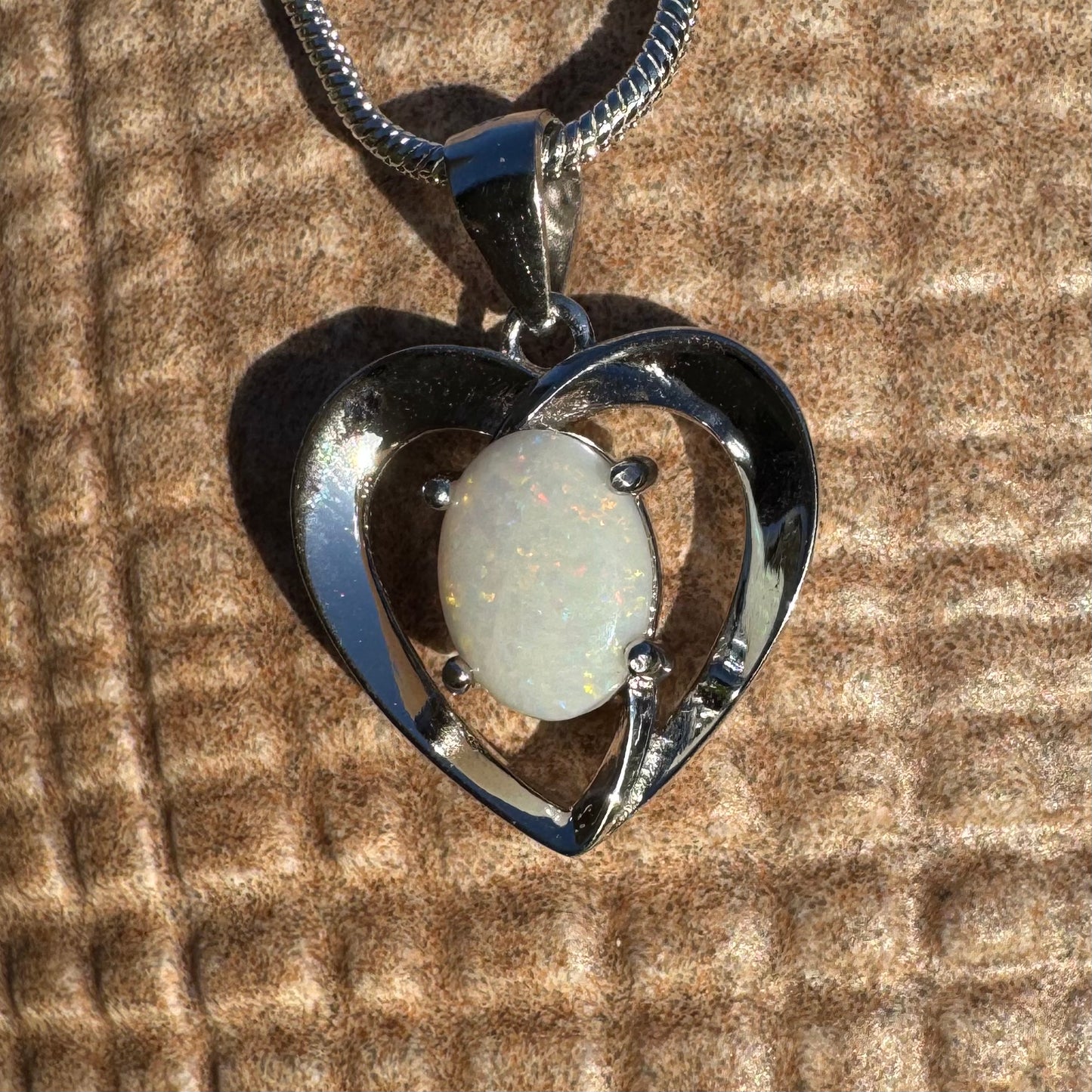 'Eternal Heart' ~ Handcrafted 0.9ct Solid Coober Pedy Opal Sterling Silver Pendant Necklace