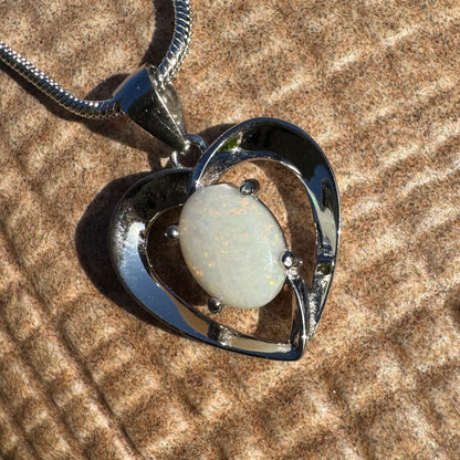 'Eternal Heart' ~ Handcrafted 0.9ct Solid Coober Pedy Opal Sterling Silver Pendant Necklace