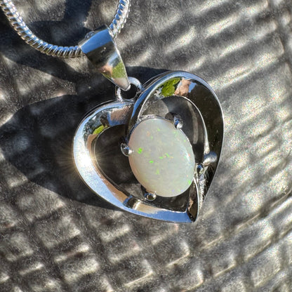 'Eternal Heart' ~ Handcrafted 0.9ct Solid Coober Pedy Opal Sterling Silver Pendant Necklace