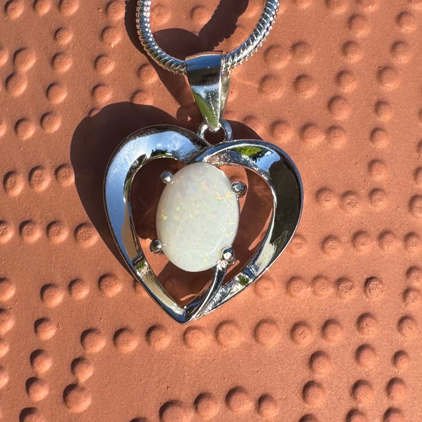 'Eternal Heart' ~ Handcrafted 0.9ct Solid Coober Pedy Opal Sterling Silver Pendant Necklace