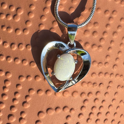 'Eternal Heart' ~ Handcrafted 0.9ct Solid Coober Pedy Opal Sterling Silver Pendant Necklace