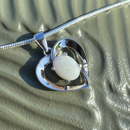 'Eternal Heart' ~ Handcrafted 0.9ct Solid Coober Pedy Opal Sterling Silver Pendant Necklace