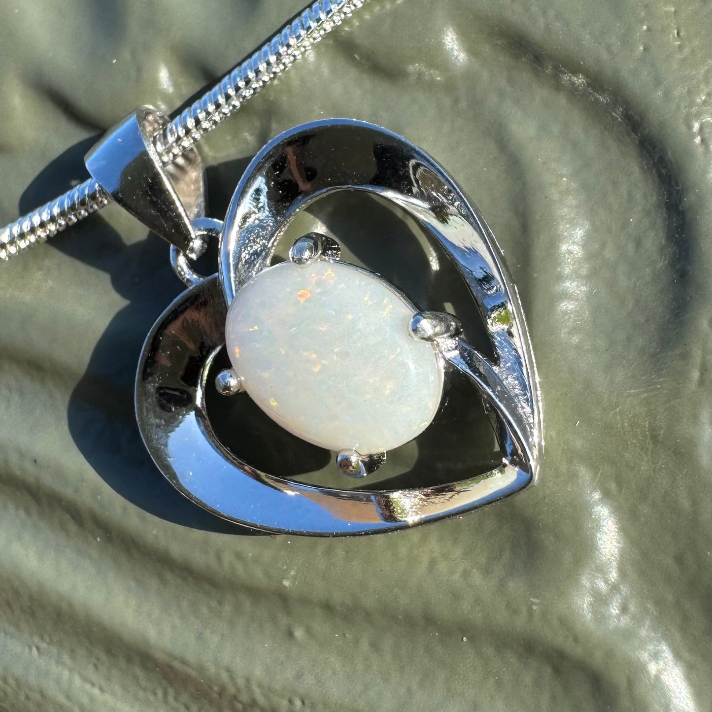 'Eternal Heart' ~ Handcrafted 0.9ct Solid Coober Pedy Opal Sterling Silver Pendant Necklace