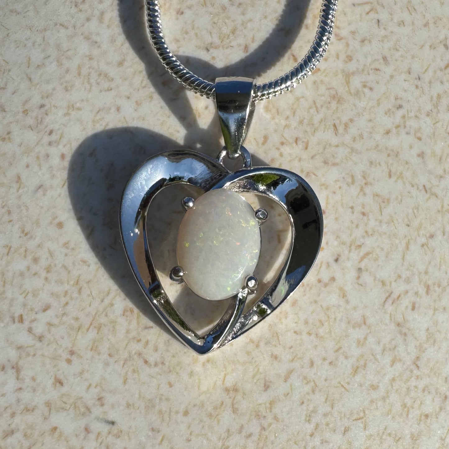 'Eternal Heart' ~ Handcrafted 0.9ct Solid Coober Pedy Opal Sterling Silver Pendant Necklace