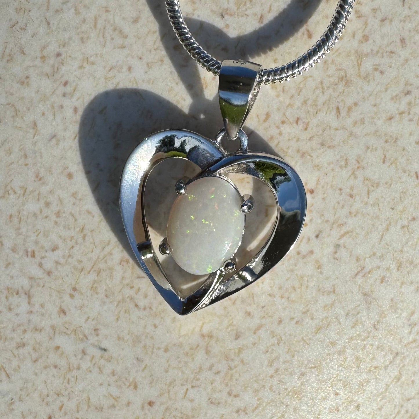 'Eternal Heart' ~ Handcrafted 0.9ct Solid Coober Pedy Opal Sterling Silver Pendant Necklace