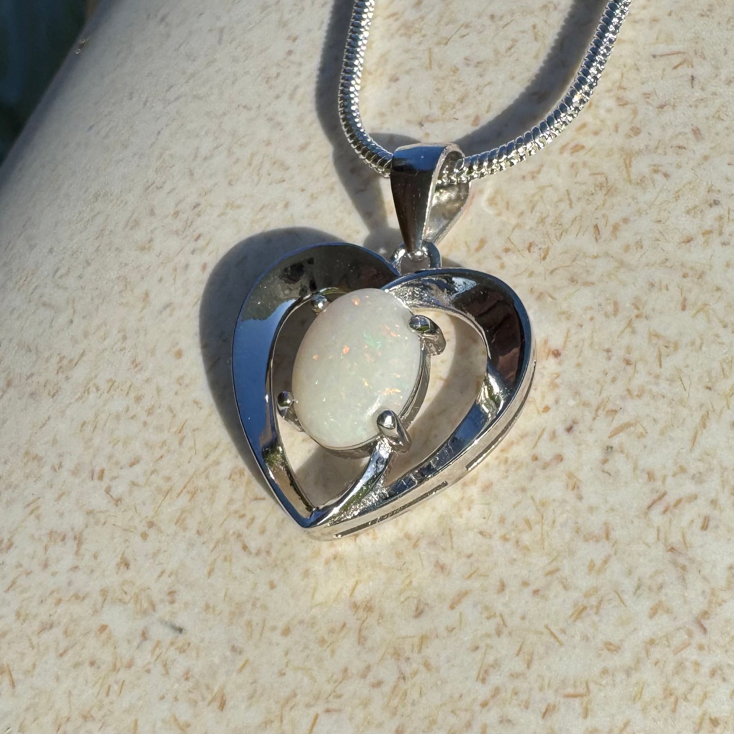 'Eternal Heart' ~ Handcrafted 0.9ct Solid Coober Pedy Opal Sterling Silver Pendant Necklace