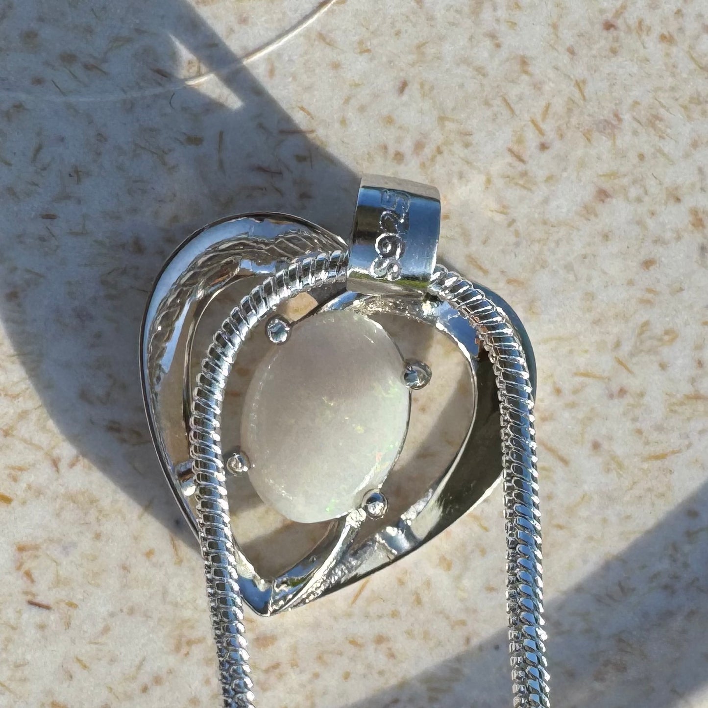 'Eternal Heart' ~ Handcrafted 0.9ct Solid Coober Pedy Opal Sterling Silver Pendant Necklace