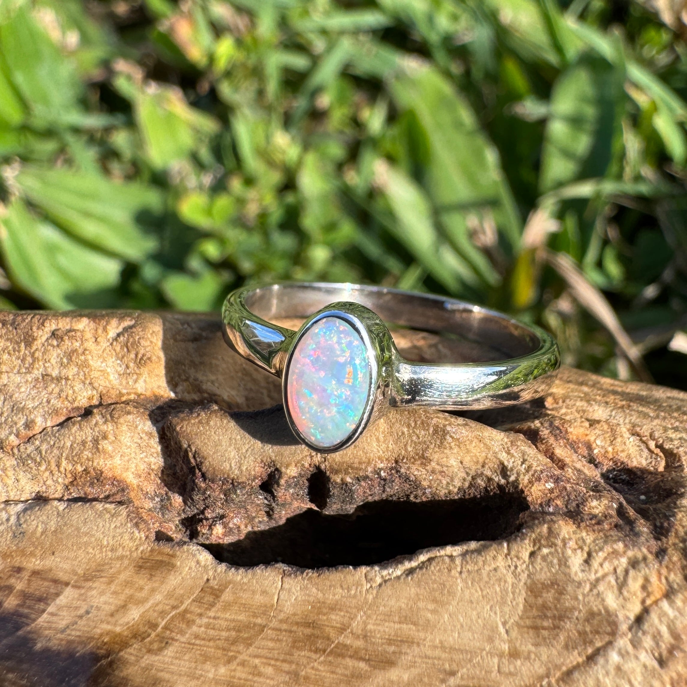 0.6ct Lightning Ridge Opal Ring ~ 'Wineglass Bay Glow' | 925 Sterling Silver | Solid Australian Opal
