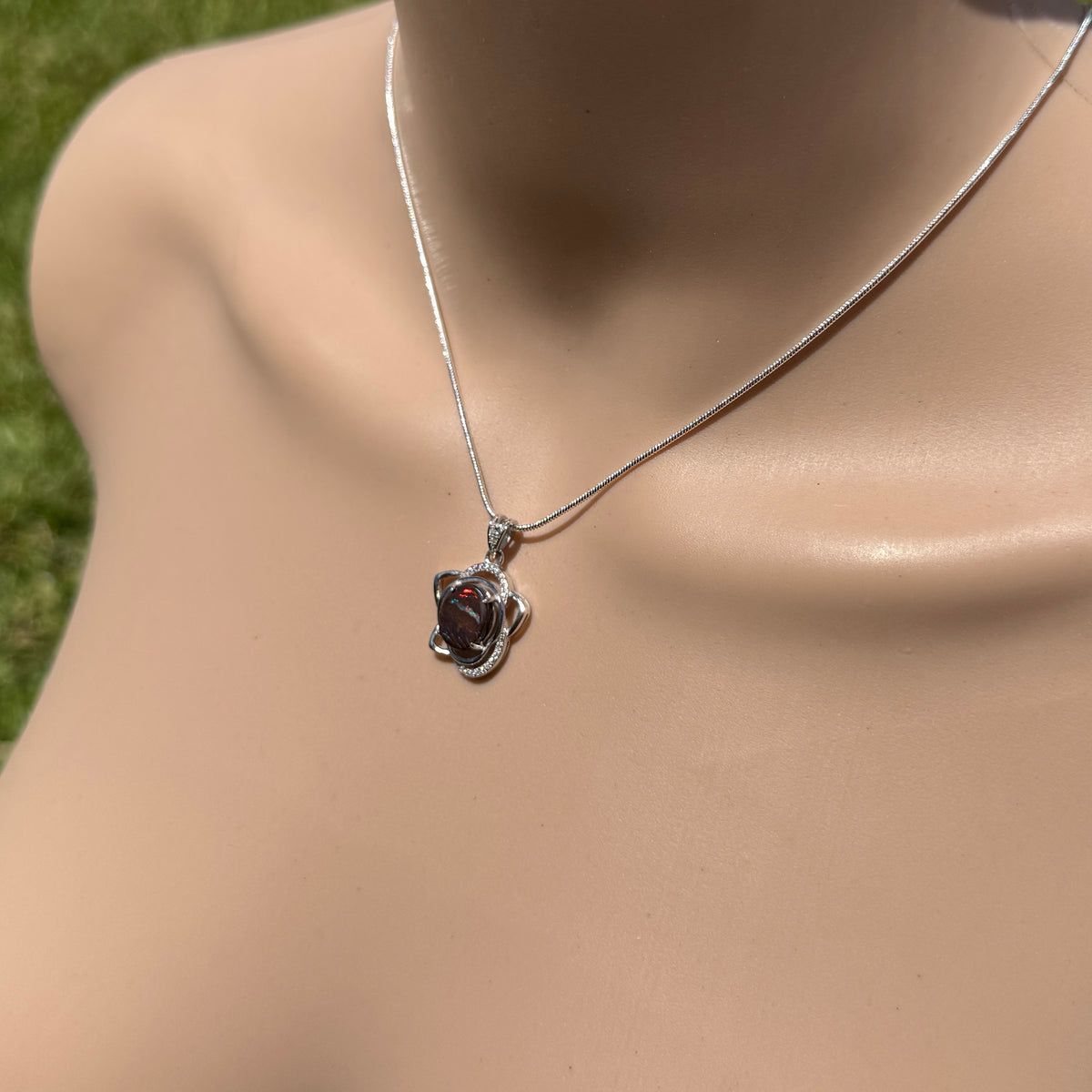 7.6ct Queensland Opal Pendant Necklace ~ 'Blue Mountains Sunset' | 925 Sterling Silver | Solid Australian Opal