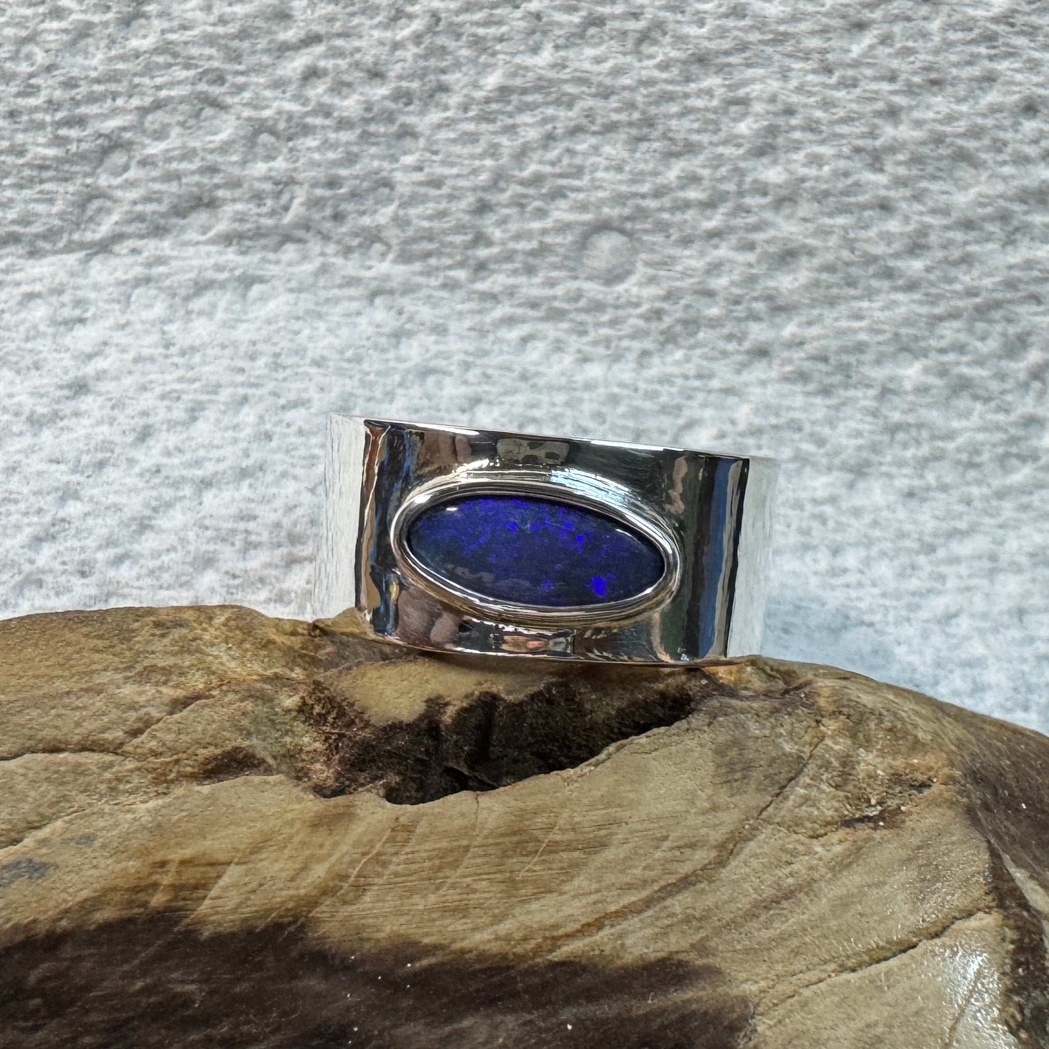 1.5ct Lightning Ridge Semi Black Opal Ring ~ 'Sapphire Coast Dream' | 925 Sterling Silver | Solid Australian Opal