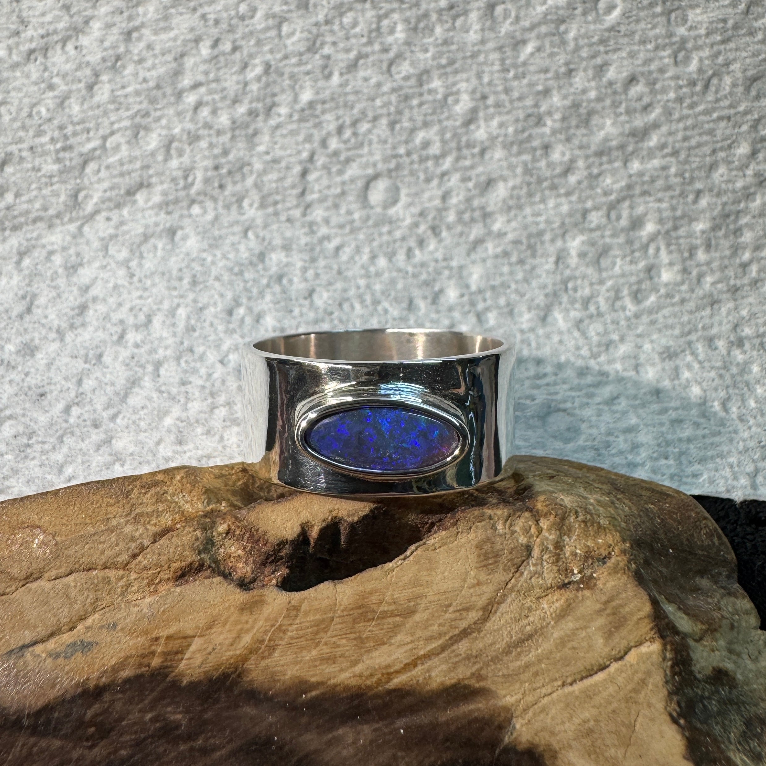 1.5ct Lightning Ridge Semi Black Opal Ring ~ 'Sapphire Coast Dream' | 925 Sterling Silver | Solid Australian Opal