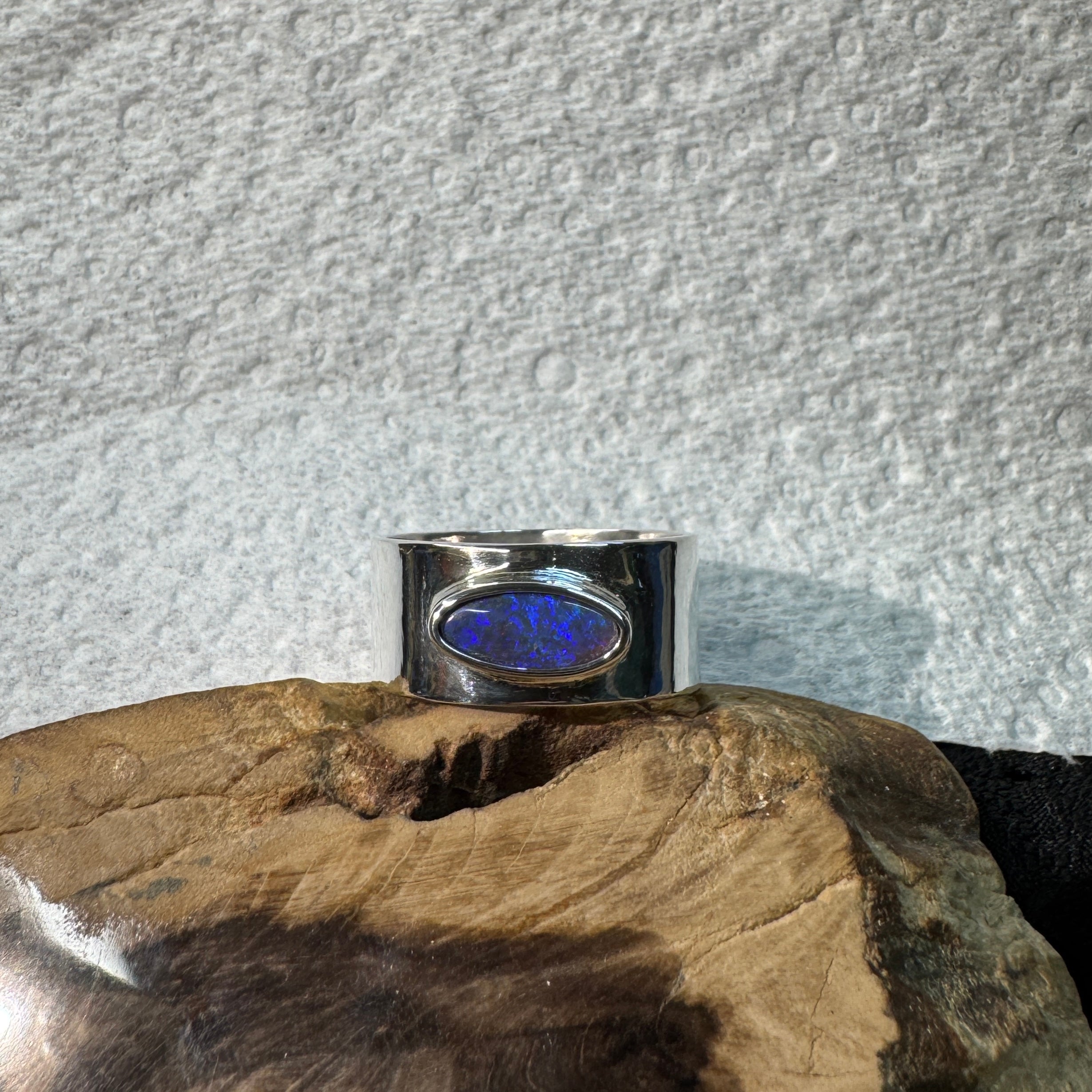 1.5ct Lightning Ridge Semi Black Opal Ring ~ 'Sapphire Coast Dream' | 925 Sterling Silver | Solid Australian Opal