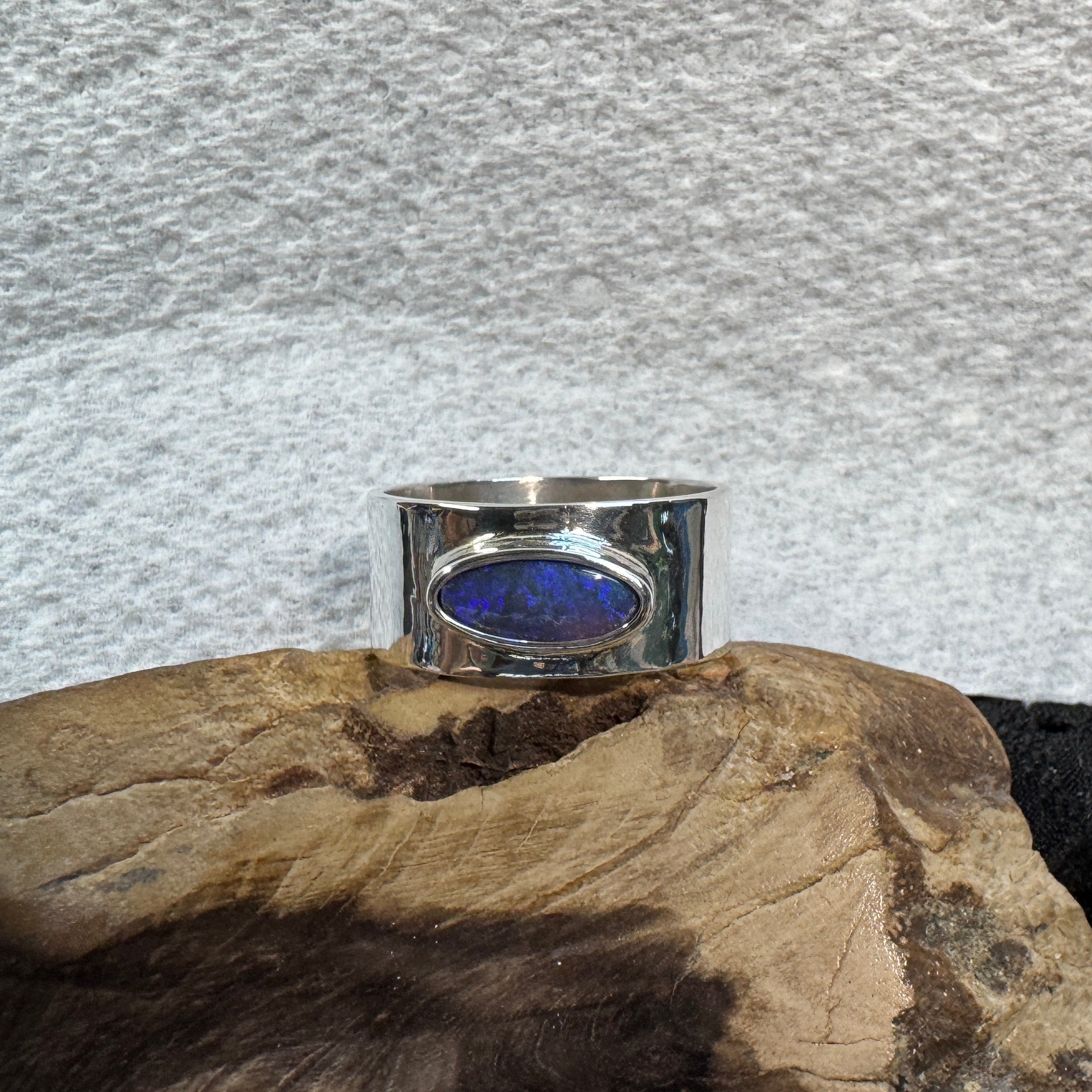 1.5ct Lightning Ridge Semi Black Opal Ring ~ 'Sapphire Coast Dream' | 925 Sterling Silver | Solid Australian Opal