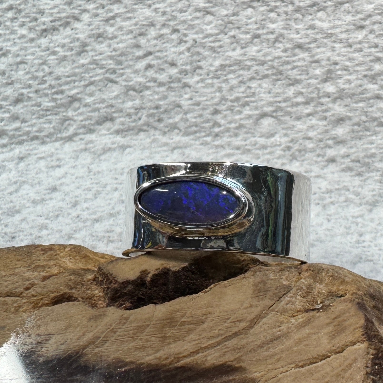 1.5ct Lightning Ridge Semi Black Opal Ring ~ 'Sapphire Coast Dream' | 925 Sterling Silver | Solid Australian Opal
