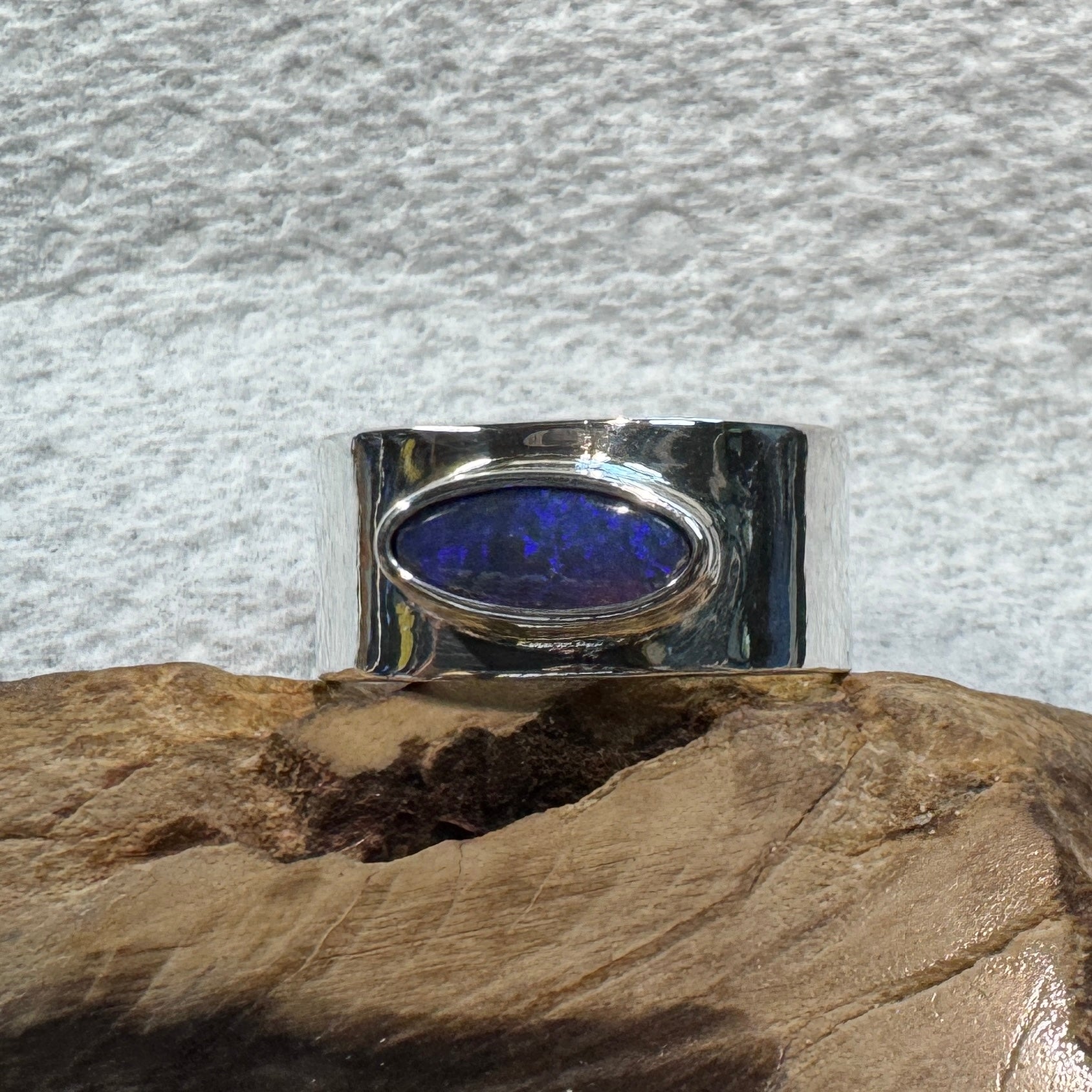 1.5ct Lightning Ridge Semi Black Opal Ring ~ 'Sapphire Coast Dream' | 925 Sterling Silver | Solid Australian Opal