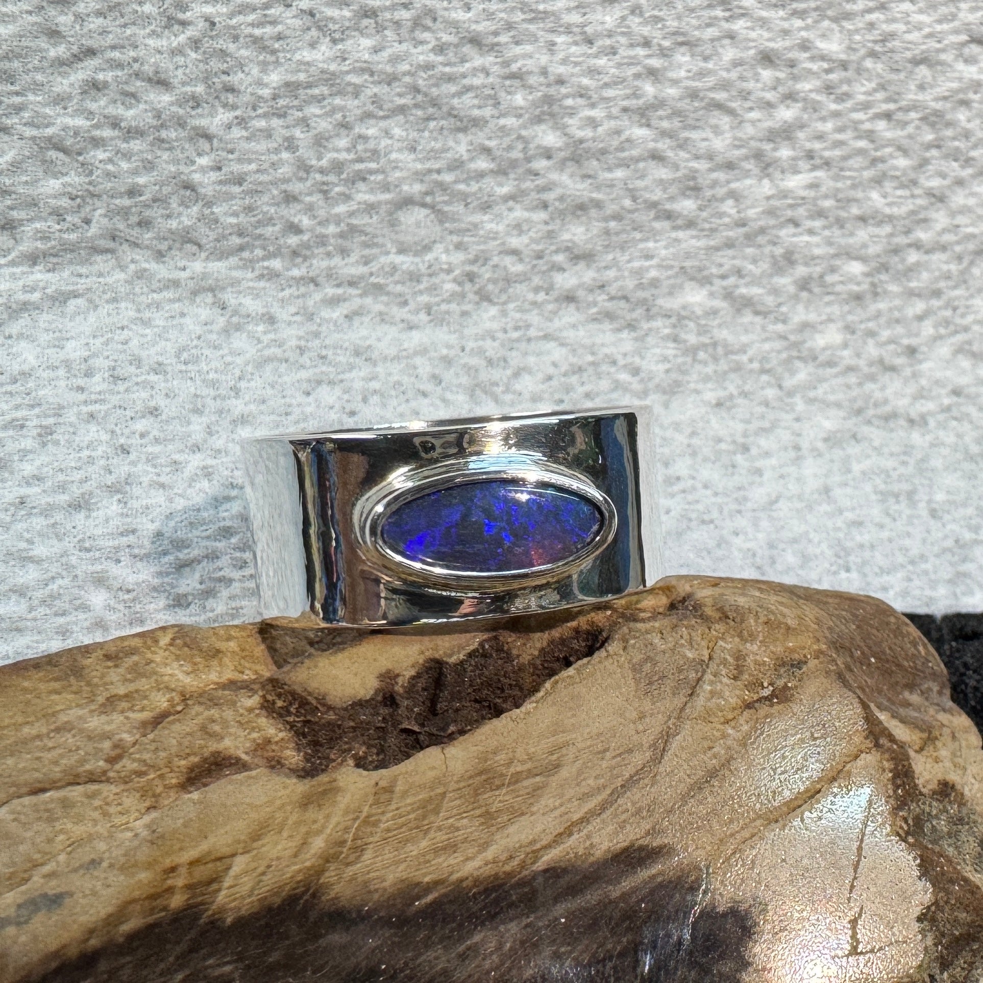 1.5ct Lightning Ridge Semi Black Opal Ring ~ 'Sapphire Coast Dream' | 925 Sterling Silver | Solid Australian Opal