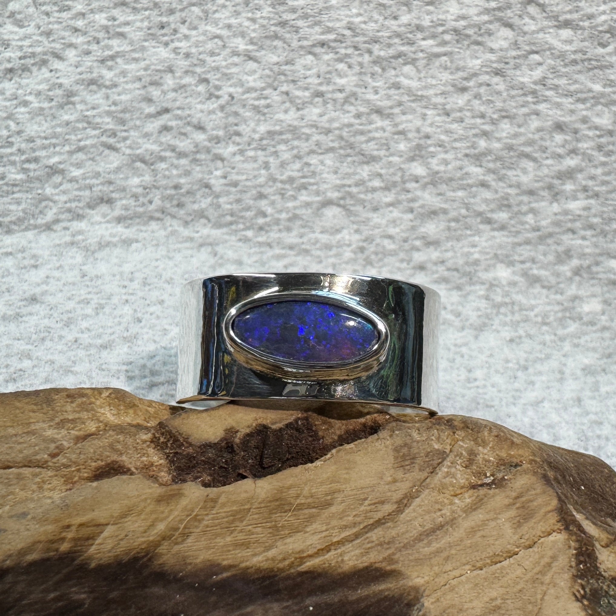 1.5ct Lightning Ridge Semi Black Opal Ring ~ 'Sapphire Coast Dream' | 925 Sterling Silver | Solid Australian Opal