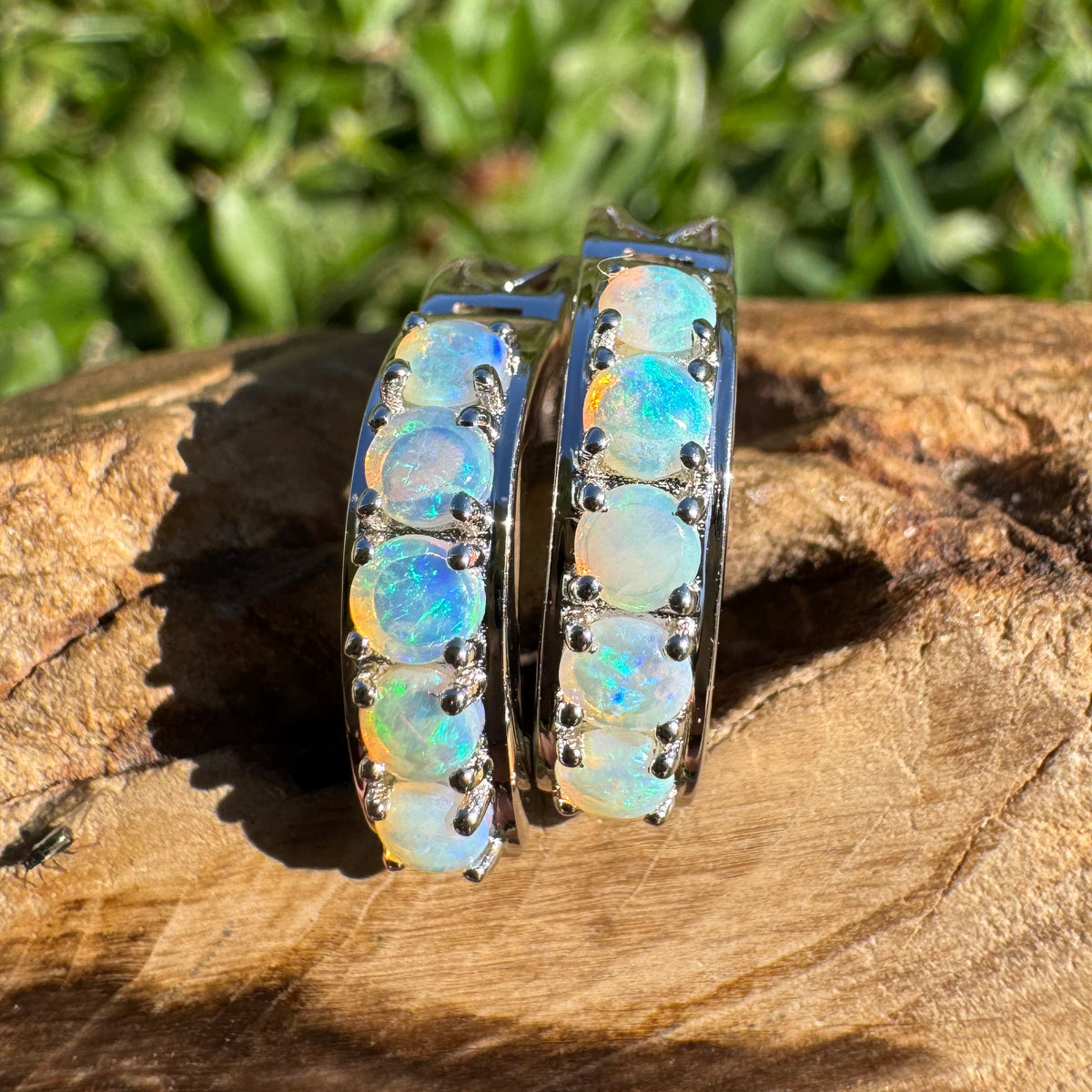 1.5ct Lightning Ridge Crystal Opal Huggie Earrings ~ 'Jellybean Pool Pair' | 925 Sterling Silver | Solid Australian Opal