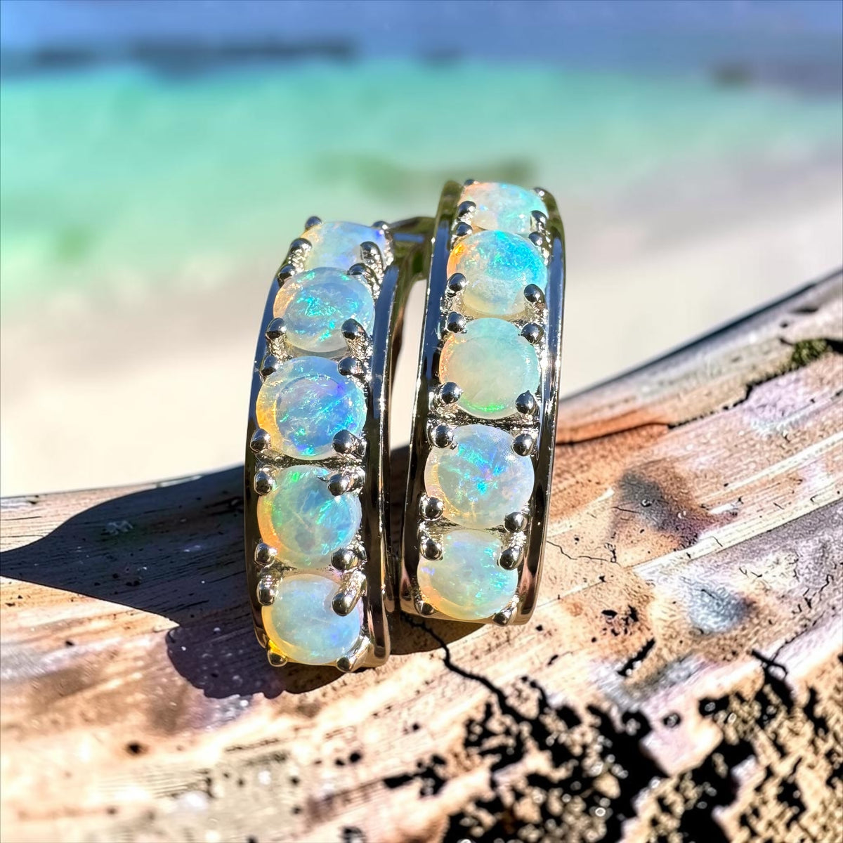 1.5ct Lightning Ridge Crystal Opal Huggie Earrings ~ 'Jellybean Pool Pair' | 925 Sterling Silver | Solid Australian Opal