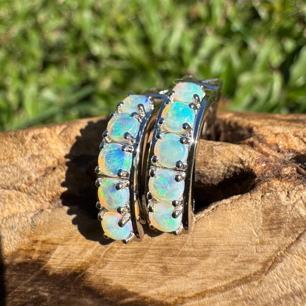 1.5ct Lightning Ridge Crystal Opal Huggie Earrings ~ 'Jellybean Pool Pair' | 925 Sterling Silver | Solid Australian Opal