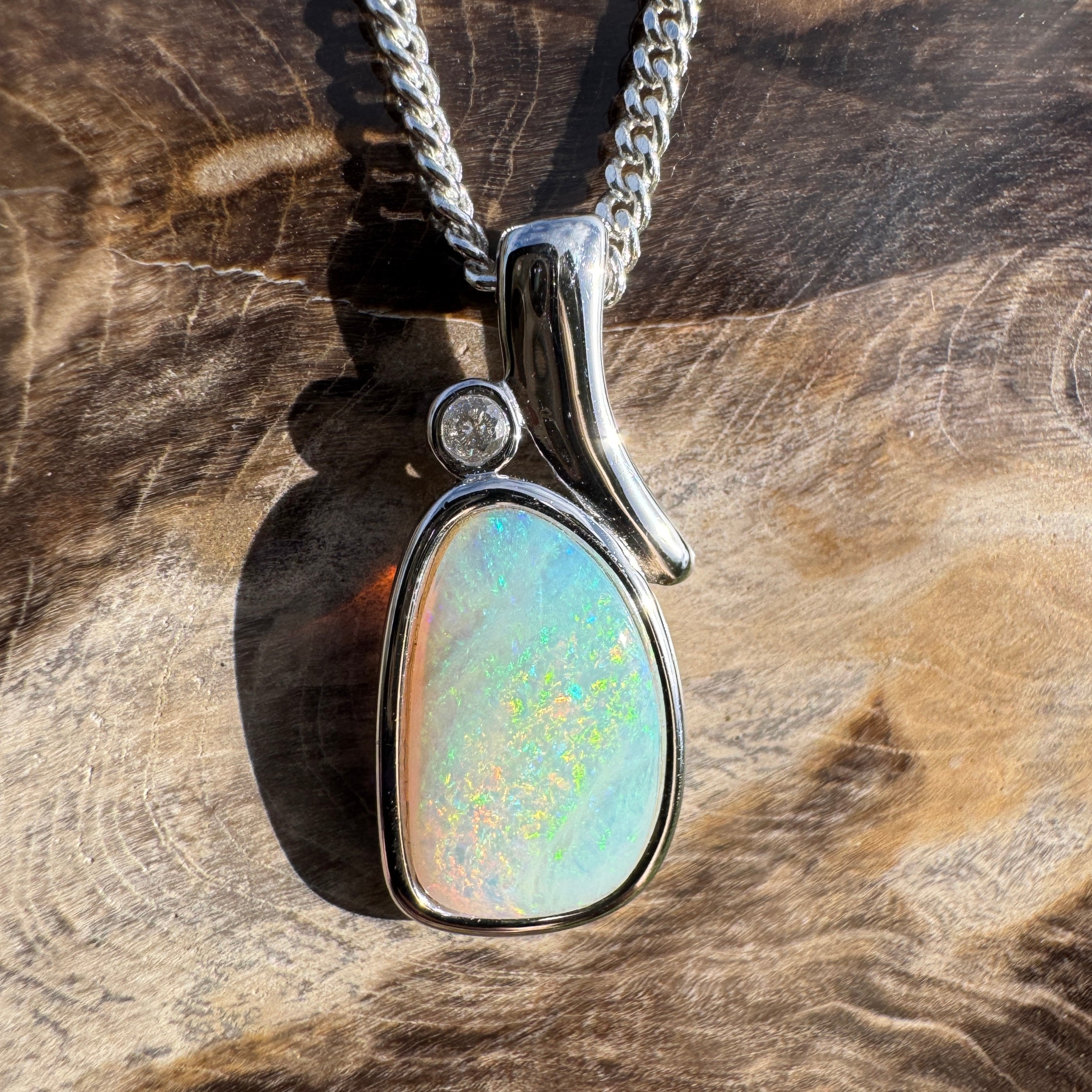 2ct Coober Pedy Opal Pendant Necklace ~ 'Hawker Highlands Fire' | 925 Sterling Silver | Solid Australian Opal