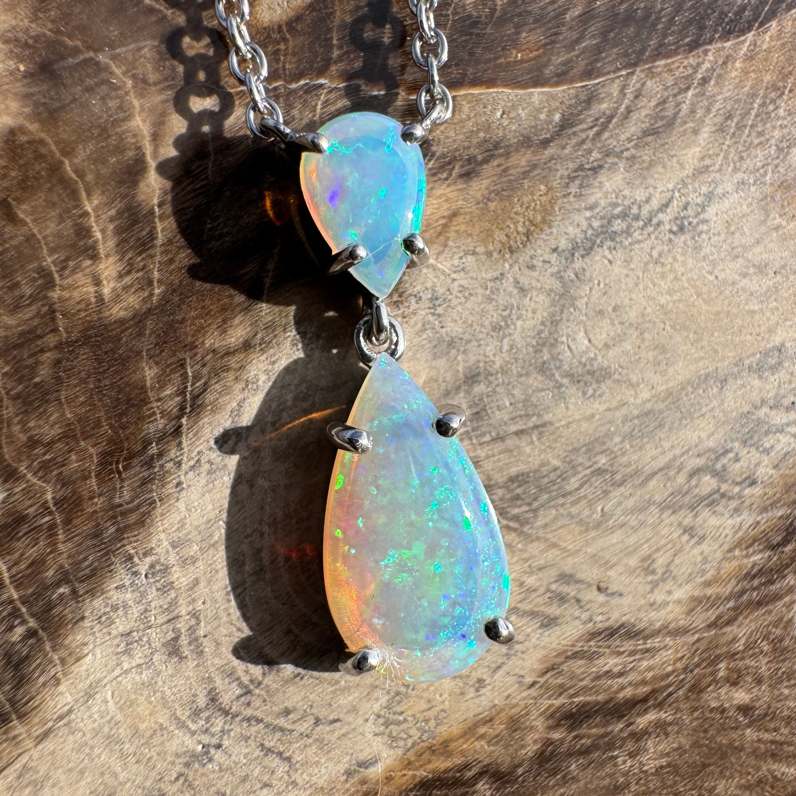 2.2ct Coober Pedy Crystal Opal Pendant Necklace ~ 'Robe Headland Spectrum' | 925 Sterling Silver | Solid Australian Opal