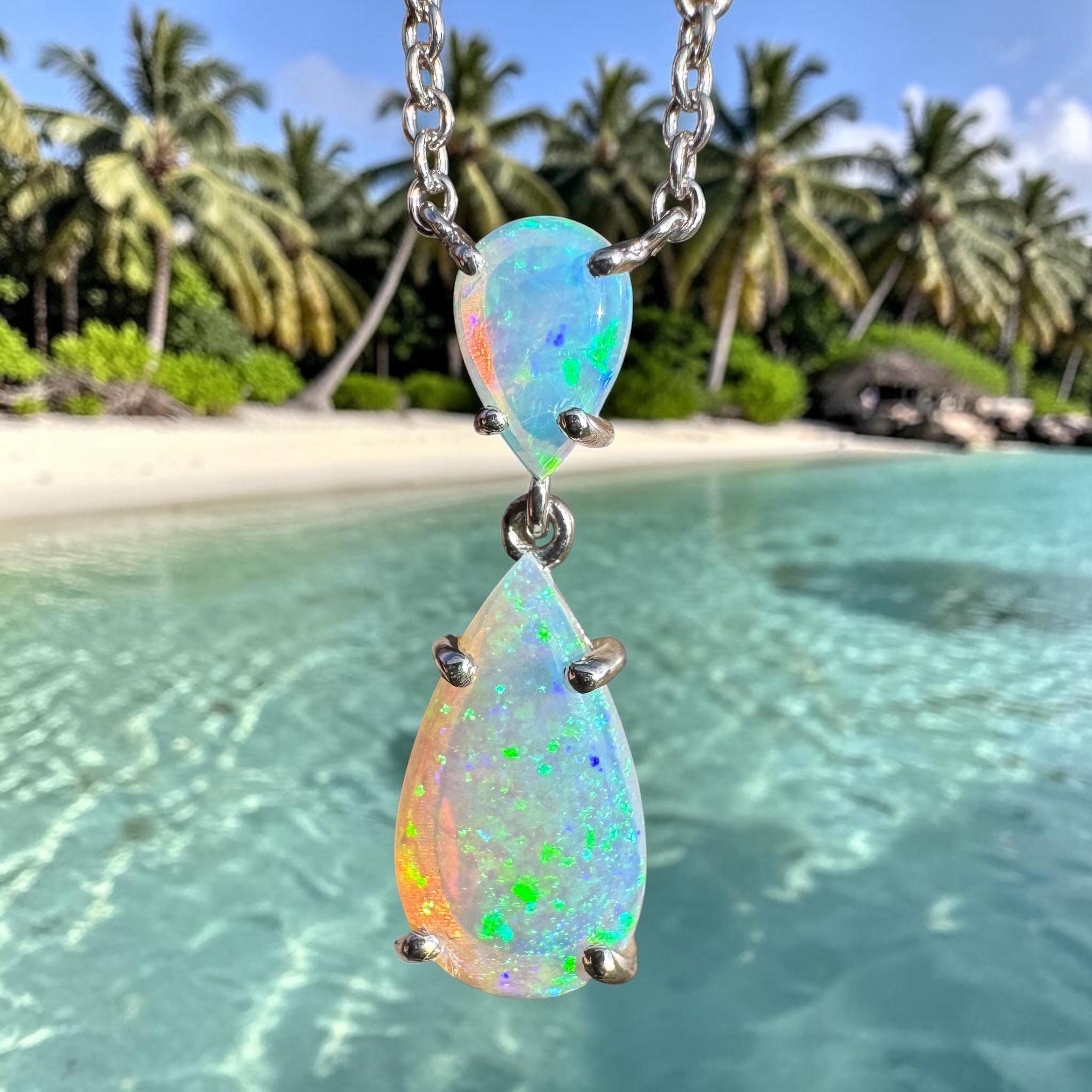 2.2ct Coober Pedy Crystal Opal Pendant Necklace ~ 'Robe Headland Spectrum' | 925 Sterling Silver | Solid Australian Opal