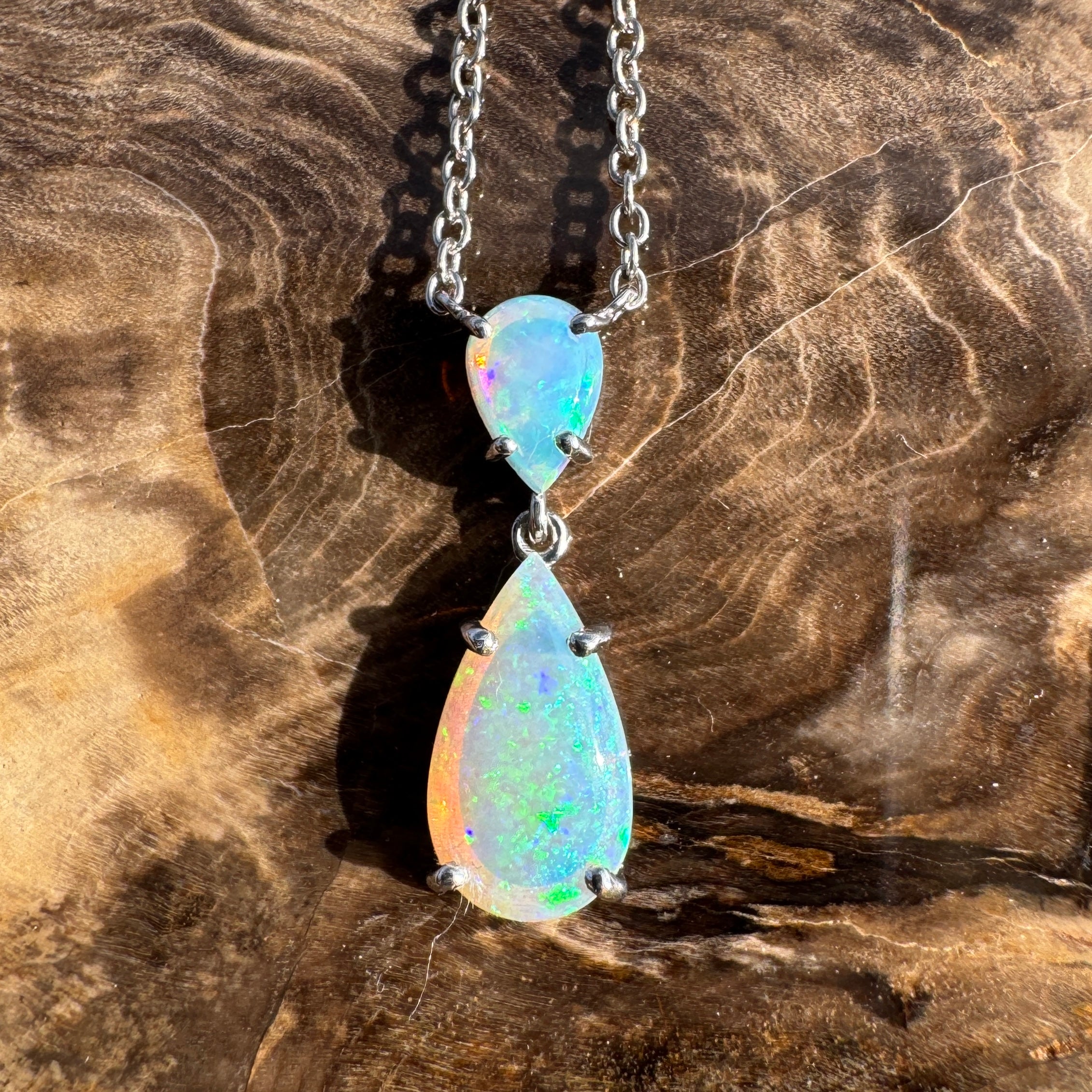 2.2ct Coober Pedy Crystal Opal Pendant Necklace ~ 'Robe Headland Spectrum' | 925 Sterling Silver | Solid Australian Opal