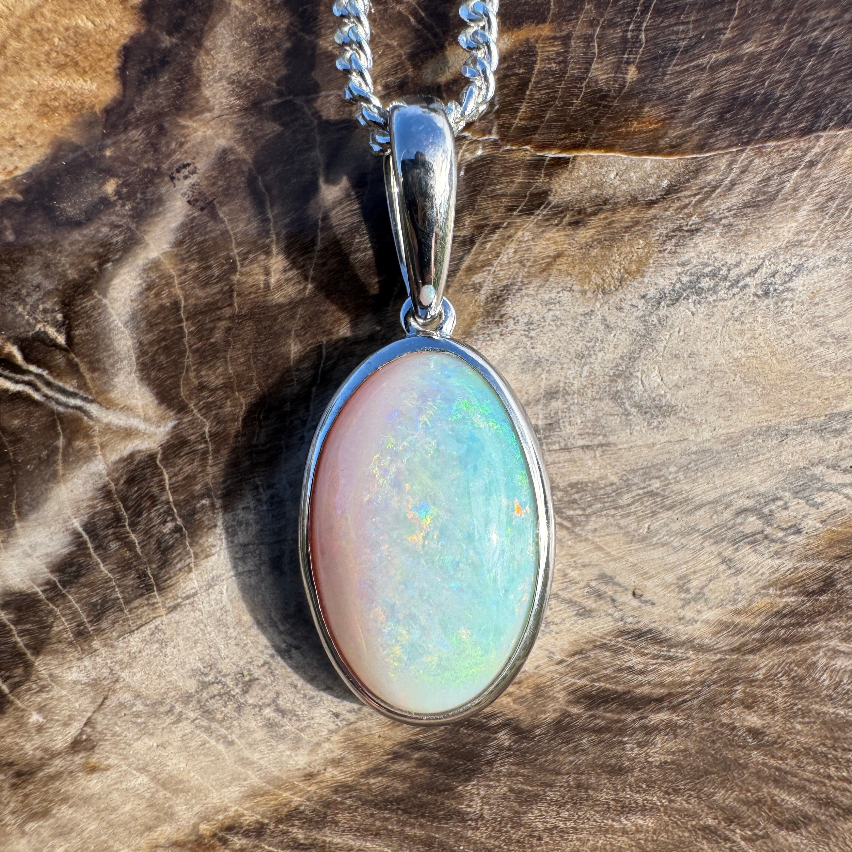 3.9ct Coober Pedy Opal Pendant Necklace ~ 'Lake Gairdner Spectrum' | 925 Sterling Silver | Solid Australian Opal