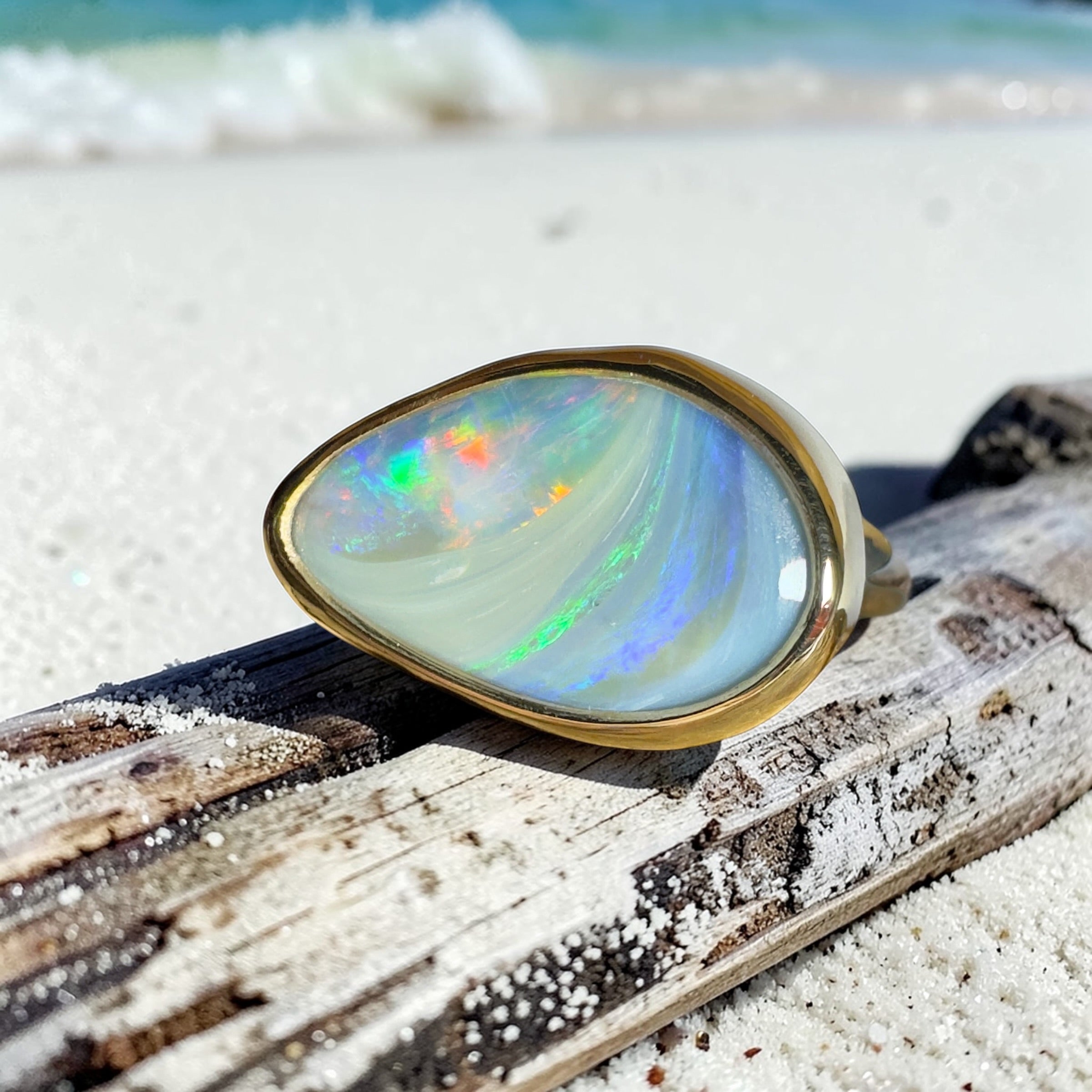 2.8ct Lightning Ridge Semi Black Opal Ring ~ 'Grampians Peak' | Two-Tone 9ct Gold & 925 Sterling Silver | Solid Australian Opal