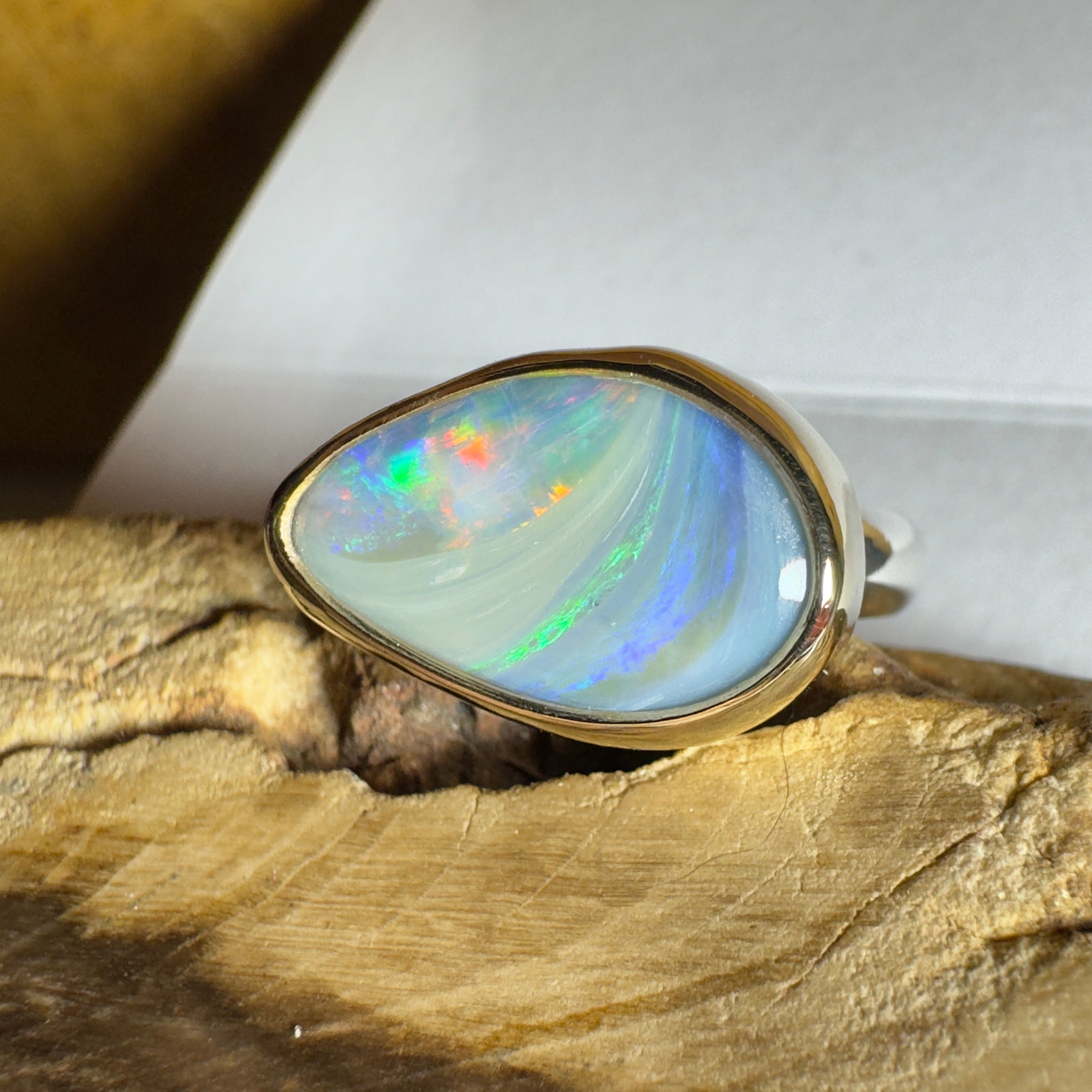 2.8ct Lightning Ridge Semi Black Opal Ring ~ 'Grampians Peak' | Two-Tone 9ct Gold & 925 Sterling Silver | Solid Australian Opal