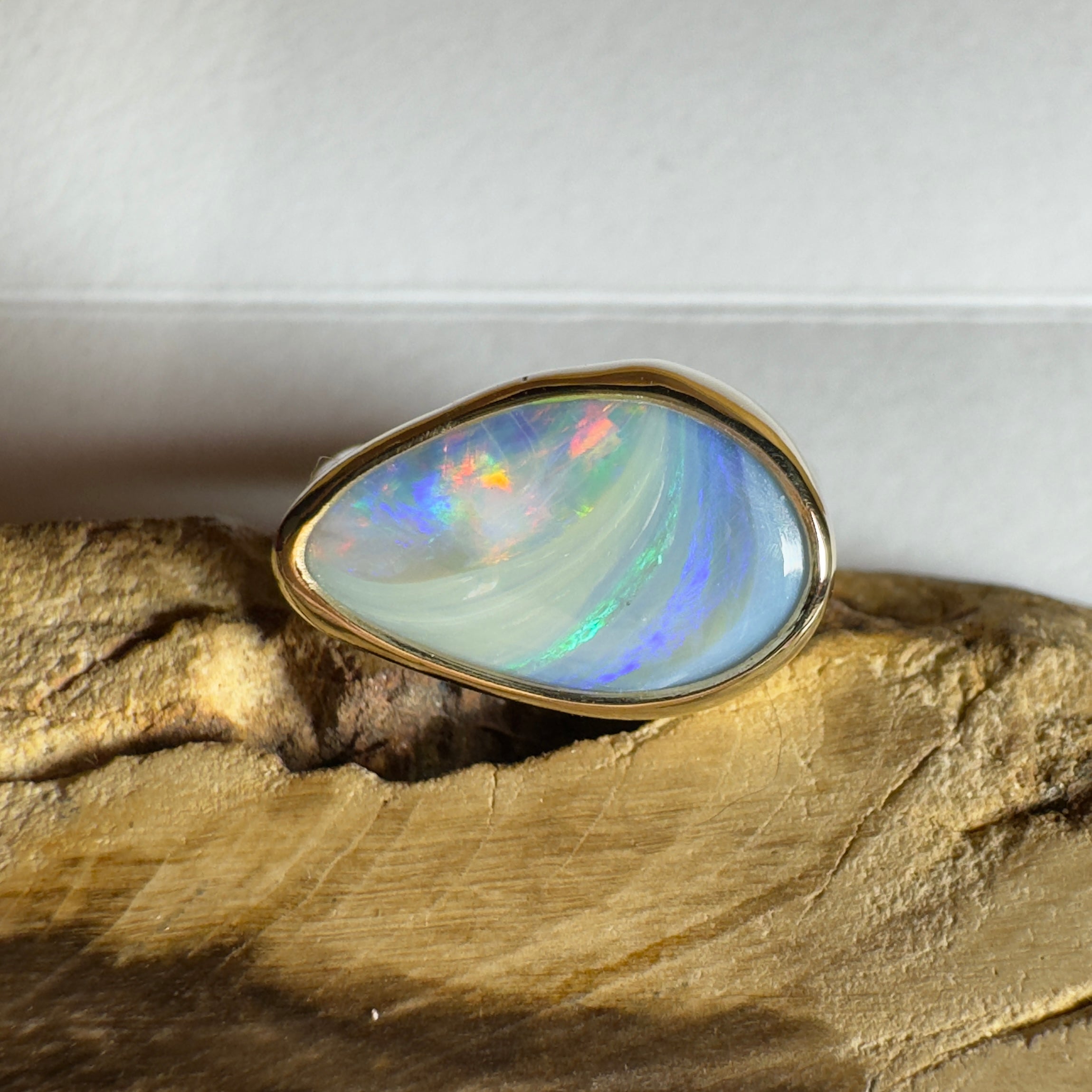 2.8ct Lightning Ridge Semi Black Opal Ring ~ 'Grampians Peak' | Two-Tone 9ct Gold & 925 Sterling Silver | Solid Australian Opal