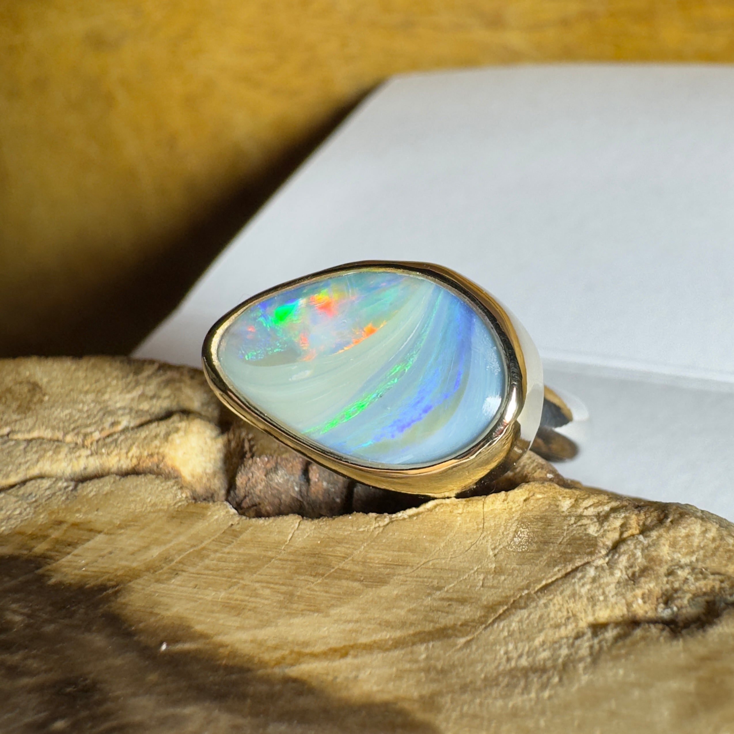 2.8ct Lightning Ridge Semi Black Opal Ring ~ 'Grampians Peak' | Two-Tone 9ct Gold & 925 Sterling Silver | Solid Australian Opal