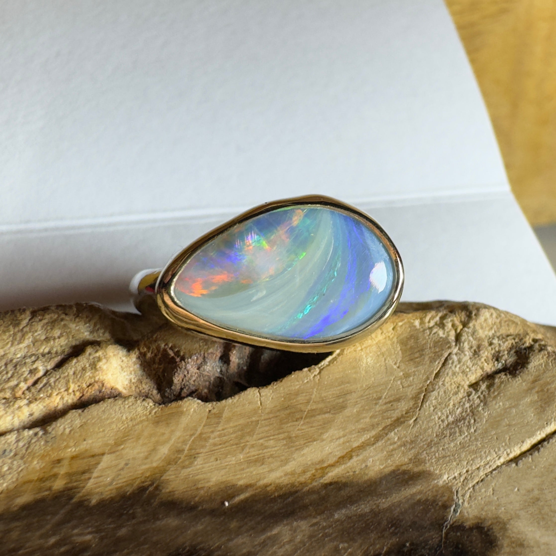 2.8ct Lightning Ridge Semi Black Opal Ring ~ 'Grampians Peak' | Two-Tone 9ct Gold & 925 Sterling Silver | Solid Australian Opal