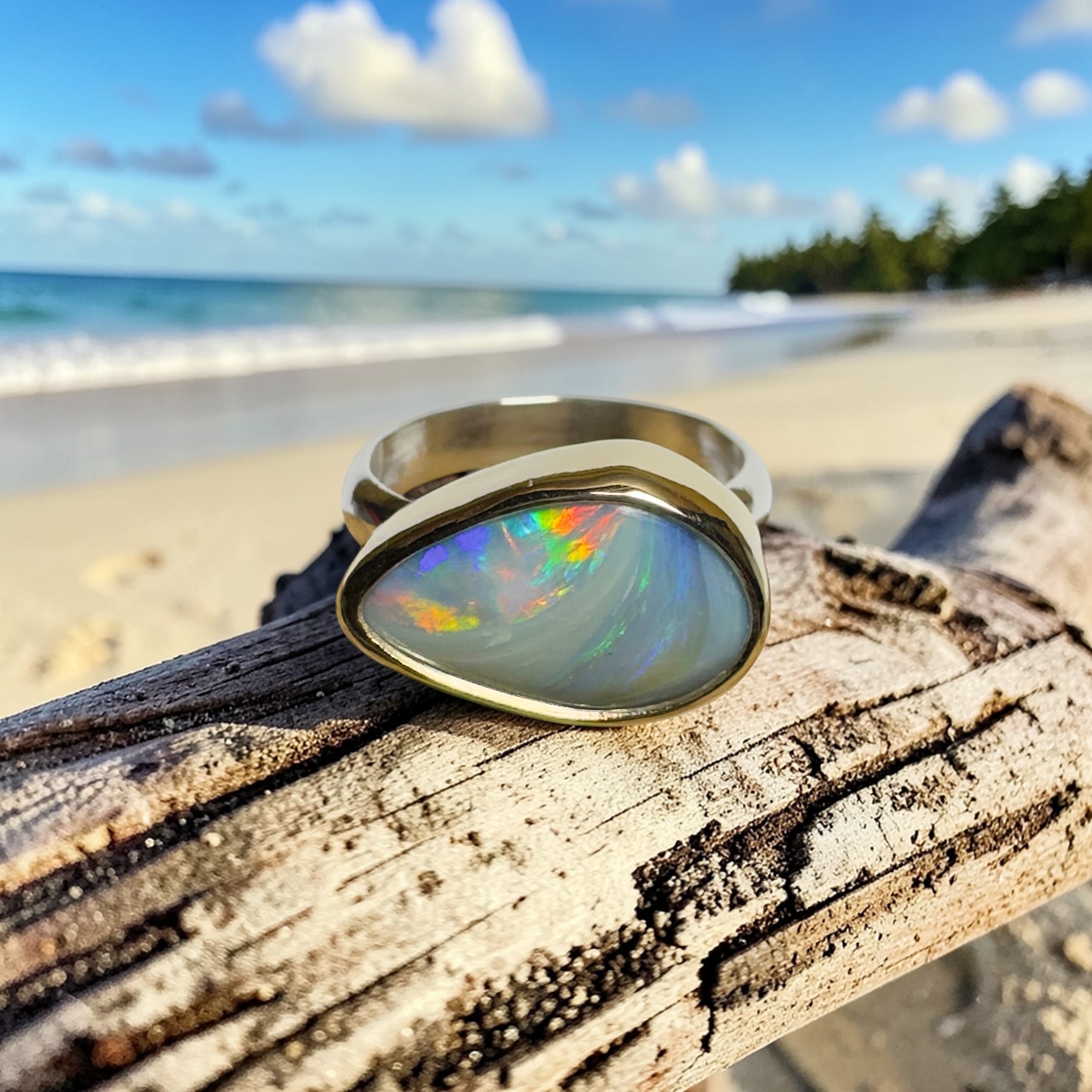 2.8ct Lightning Ridge Semi Black Opal Ring ~ 'Grampians Peak' | Two-Tone 9ct Gold & 925 Sterling Silver | Solid Australian Opal