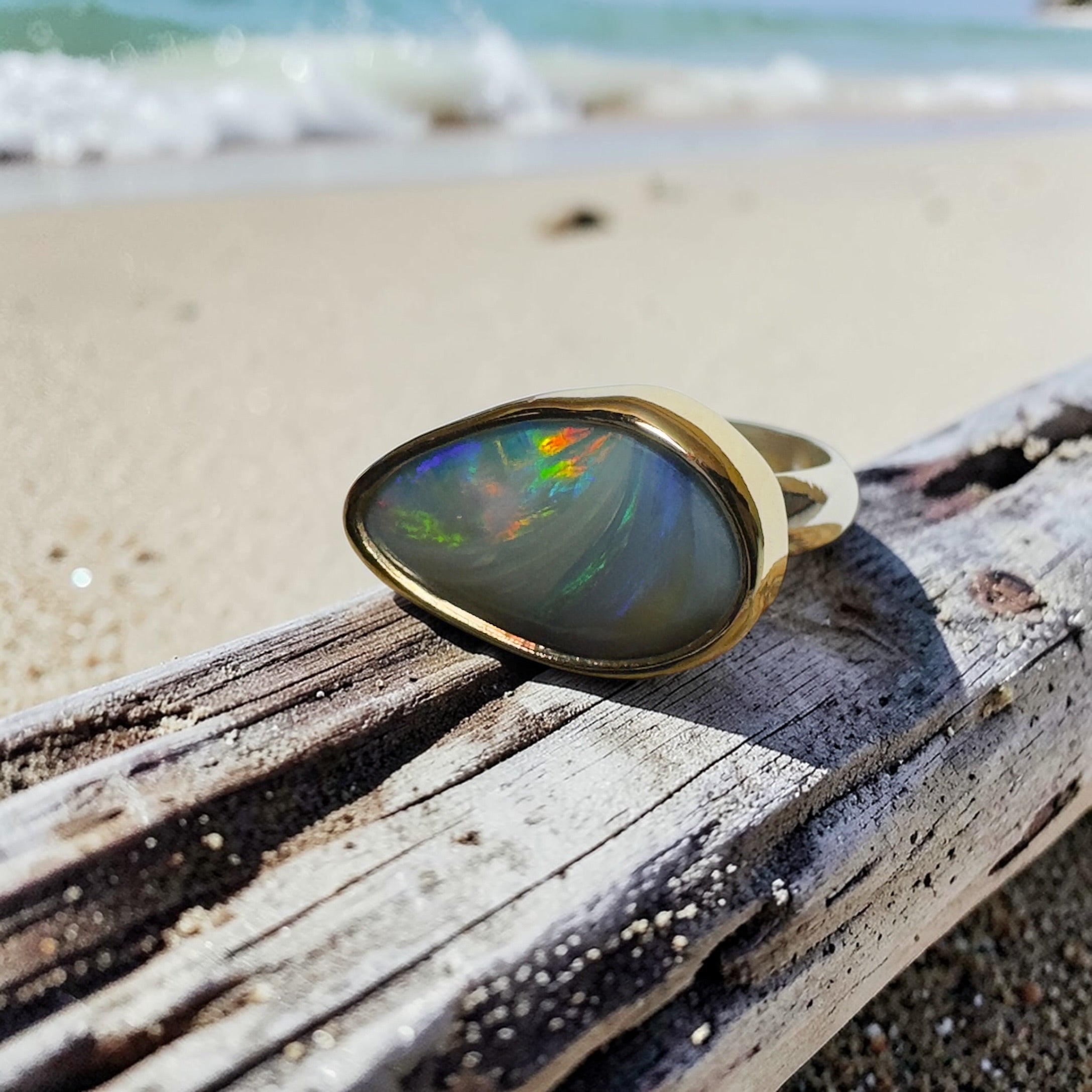 2.8ct Lightning Ridge Semi Black Opal Ring ~ 'Grampians Peak' | Two-Tone 9ct Gold & 925 Sterling Silver | Solid Australian Opal