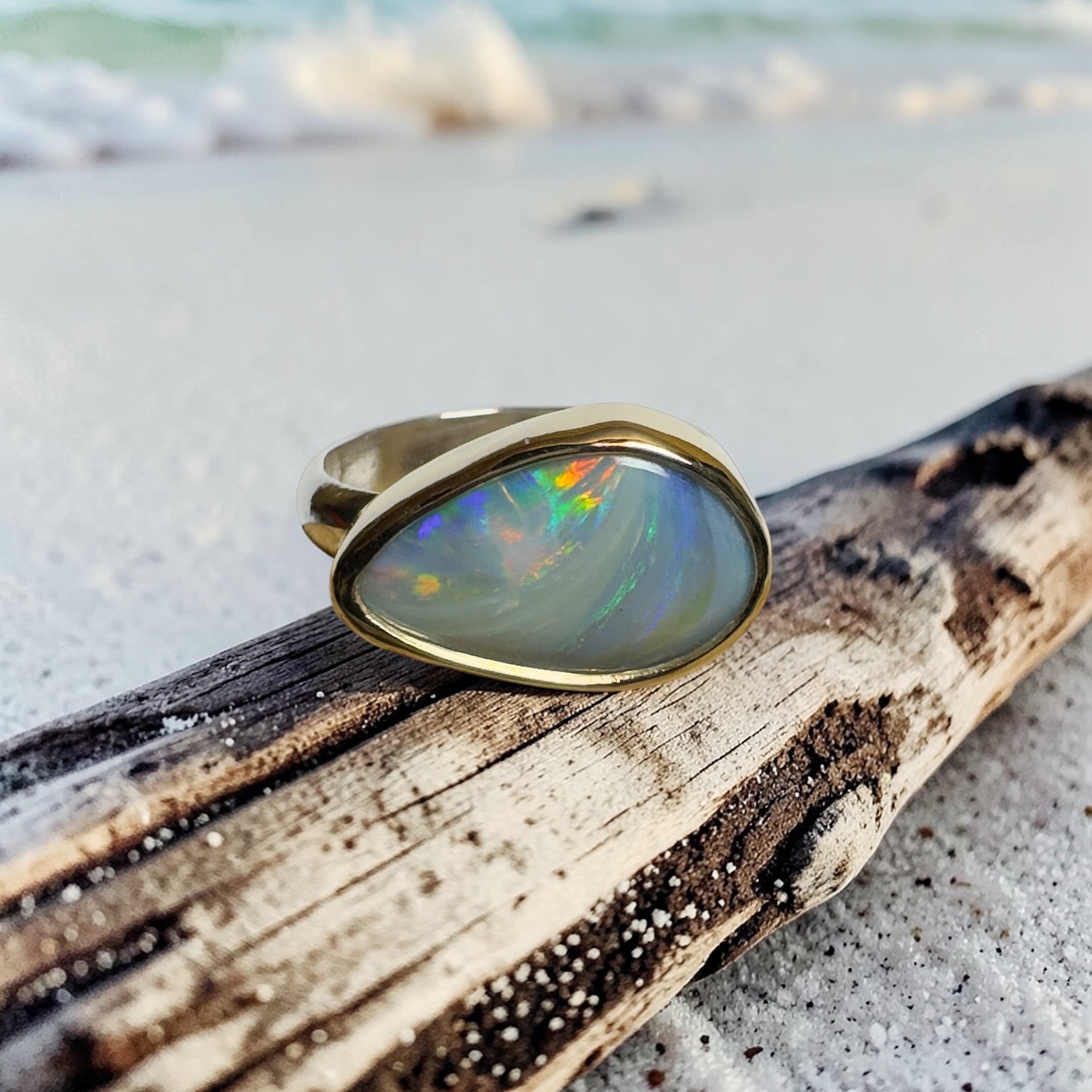 2.8ct Lightning Ridge Semi Black Opal Ring ~ 'Grampians Peak' | Two-Tone 9ct Gold & 925 Sterling Silver | Solid Australian Opal