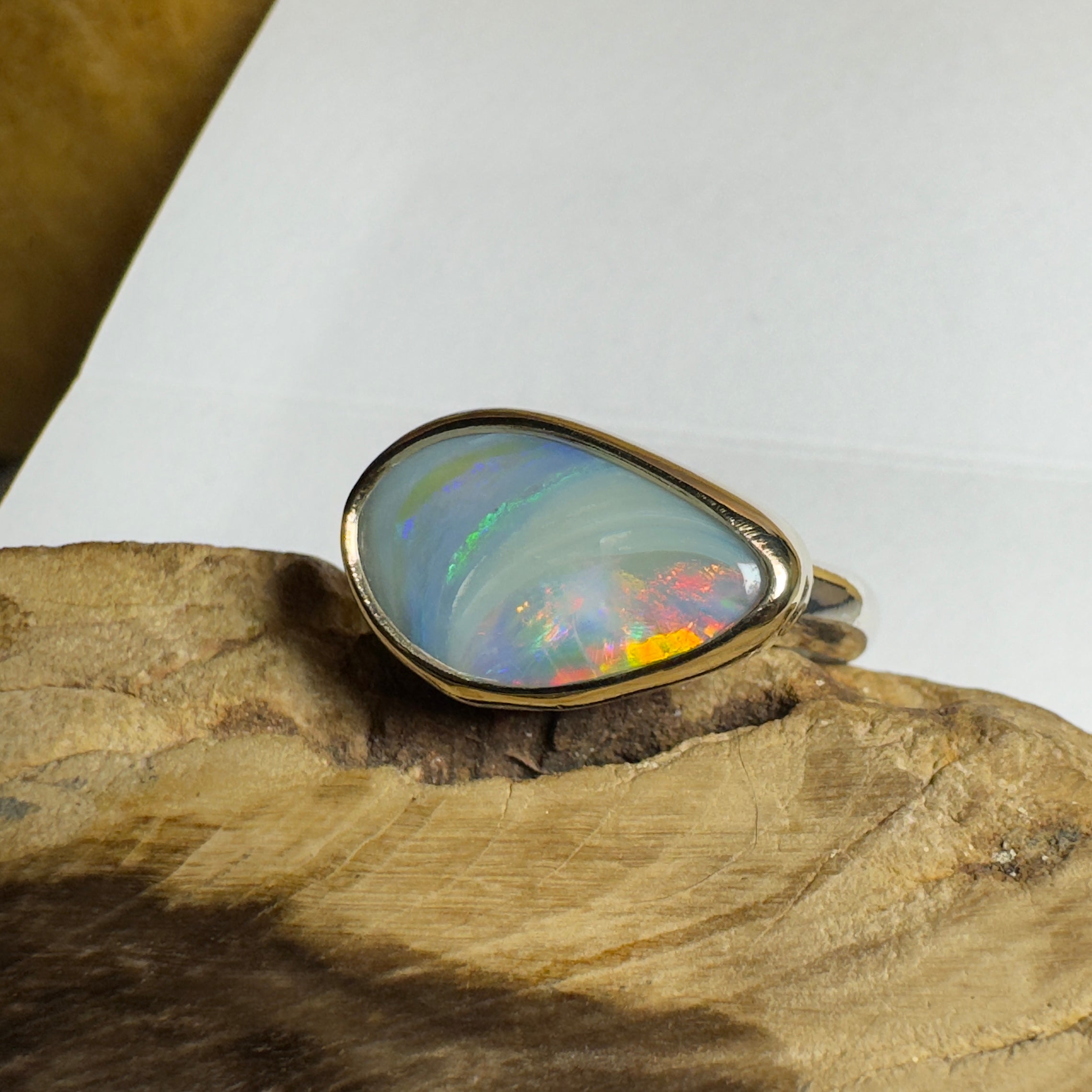 2.8ct Lightning Ridge Semi Black Opal Ring ~ 'Grampians Peak' | Two-Tone 9ct Gold & 925 Sterling Silver | Solid Australian Opal