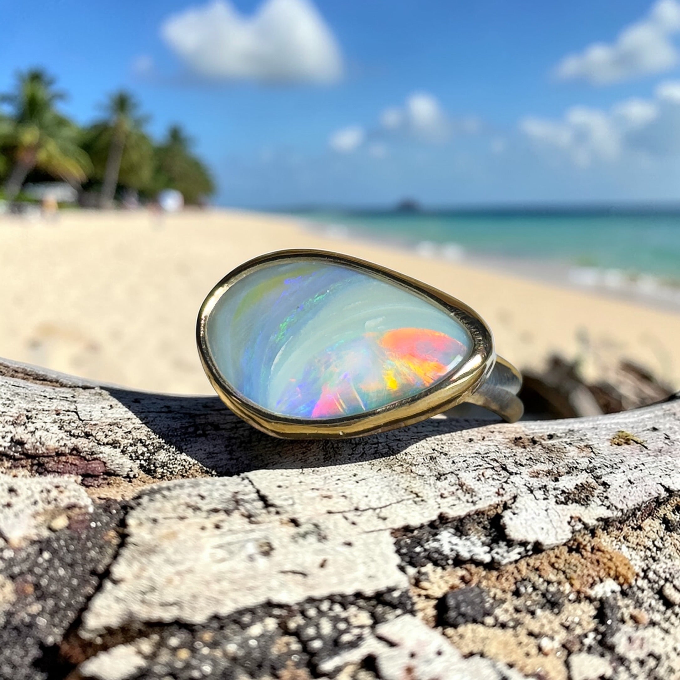 2.8ct Lightning Ridge Semi Black Opal Ring ~ 'Grampians Peak' | Two-Tone 9ct Gold & 925 Sterling Silver | Solid Australian Opal