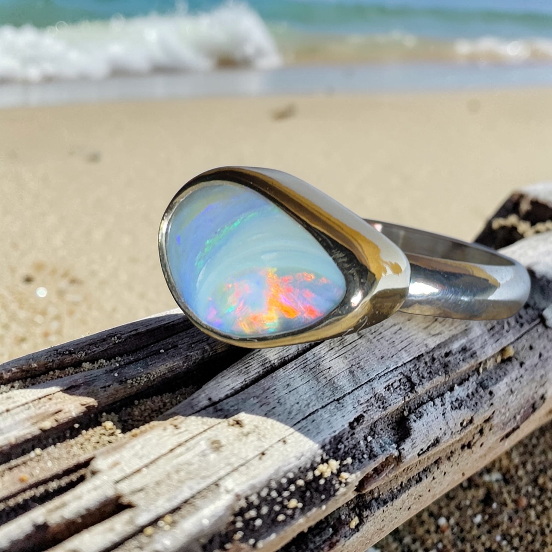 2.8ct Lightning Ridge Semi Black Opal Ring ~ 'Grampians Peak' | Two-Tone 9ct Gold & 925 Sterling Silver | Solid Australian Opal