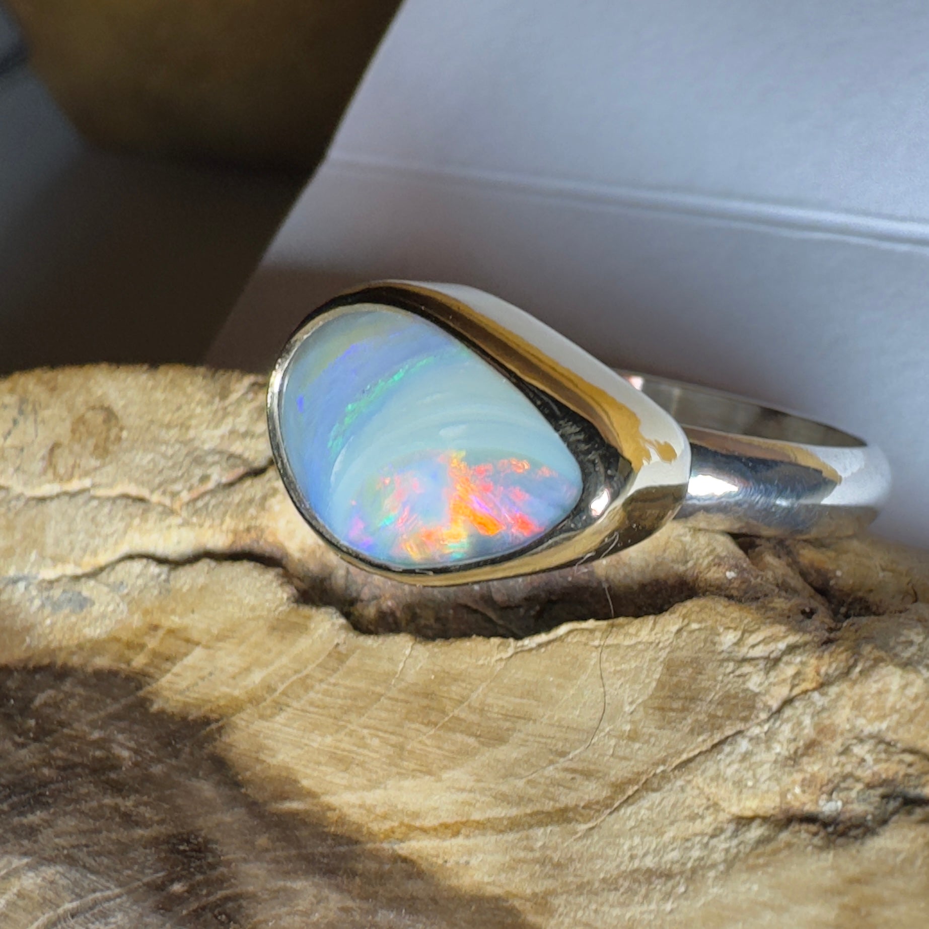 2.8ct Lightning Ridge Semi Black Opal Ring ~ 'Grampians Peak' | Two-Tone 9ct Gold & 925 Sterling Silver | Solid Australian Opal