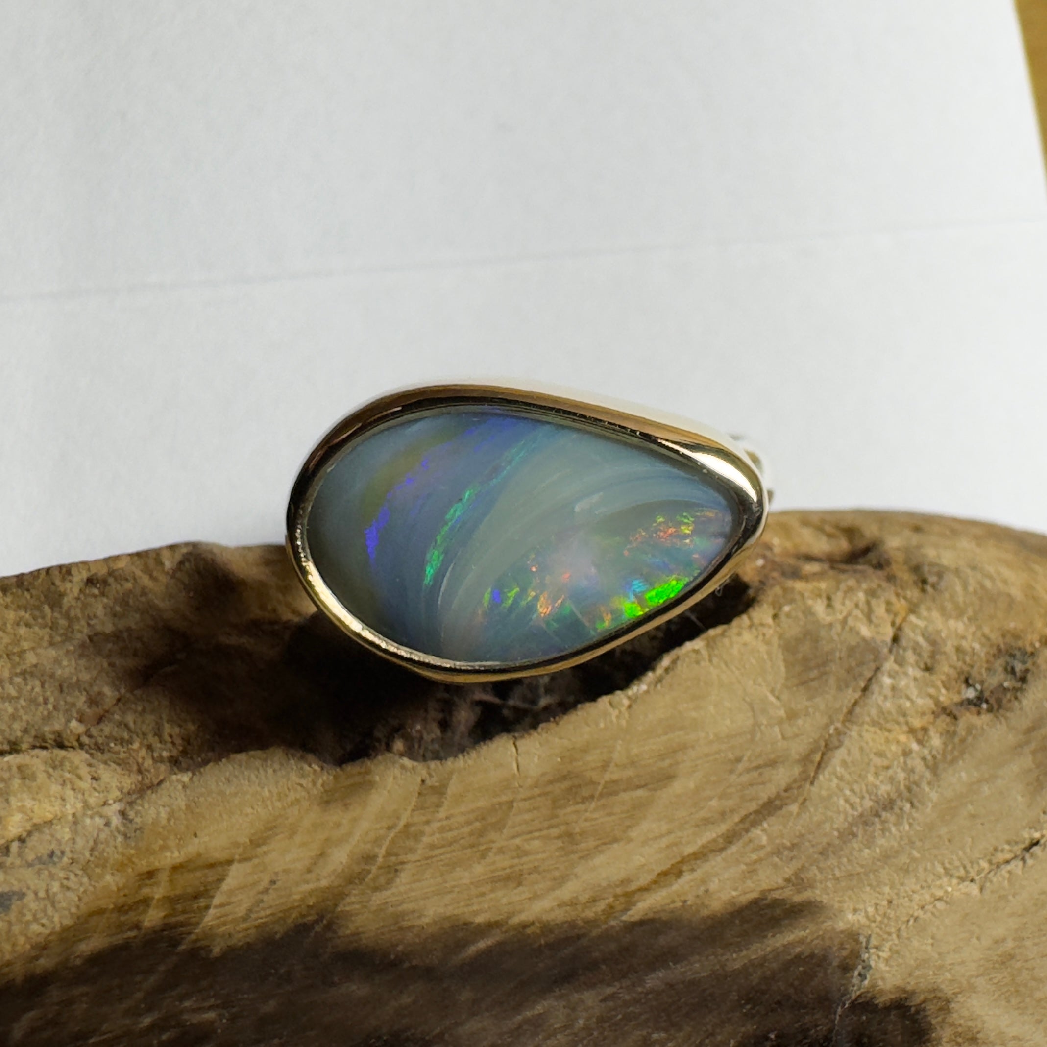 2.8ct Lightning Ridge Semi Black Opal Ring ~ 'Grampians Peak' | Two-Tone 9ct Gold & 925 Sterling Silver | Solid Australian Opal
