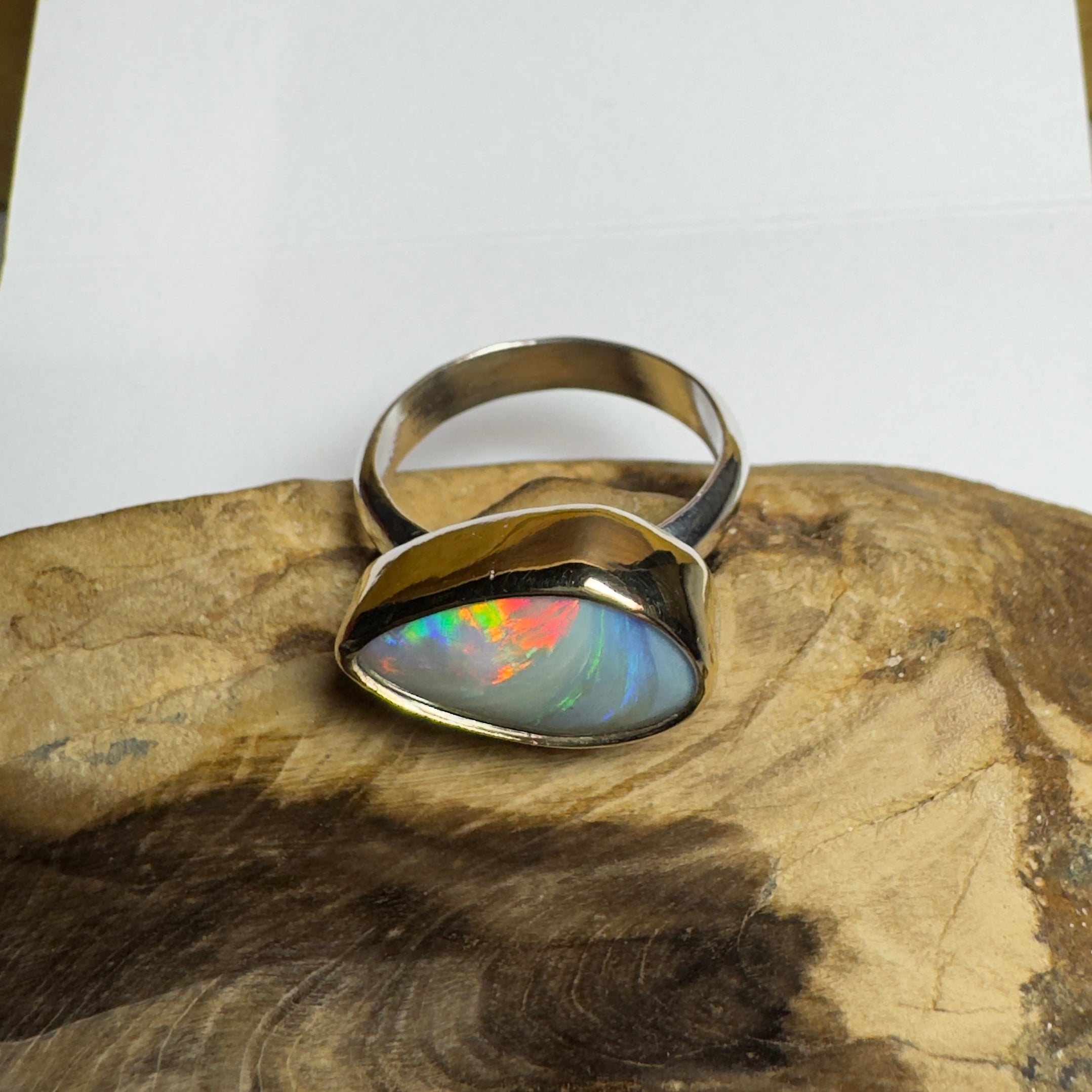 2.8ct Lightning Ridge Semi Black Opal Ring ~ 'Grampians Peak' | Two-Tone 9ct Gold & 925 Sterling Silver | Solid Australian Opal