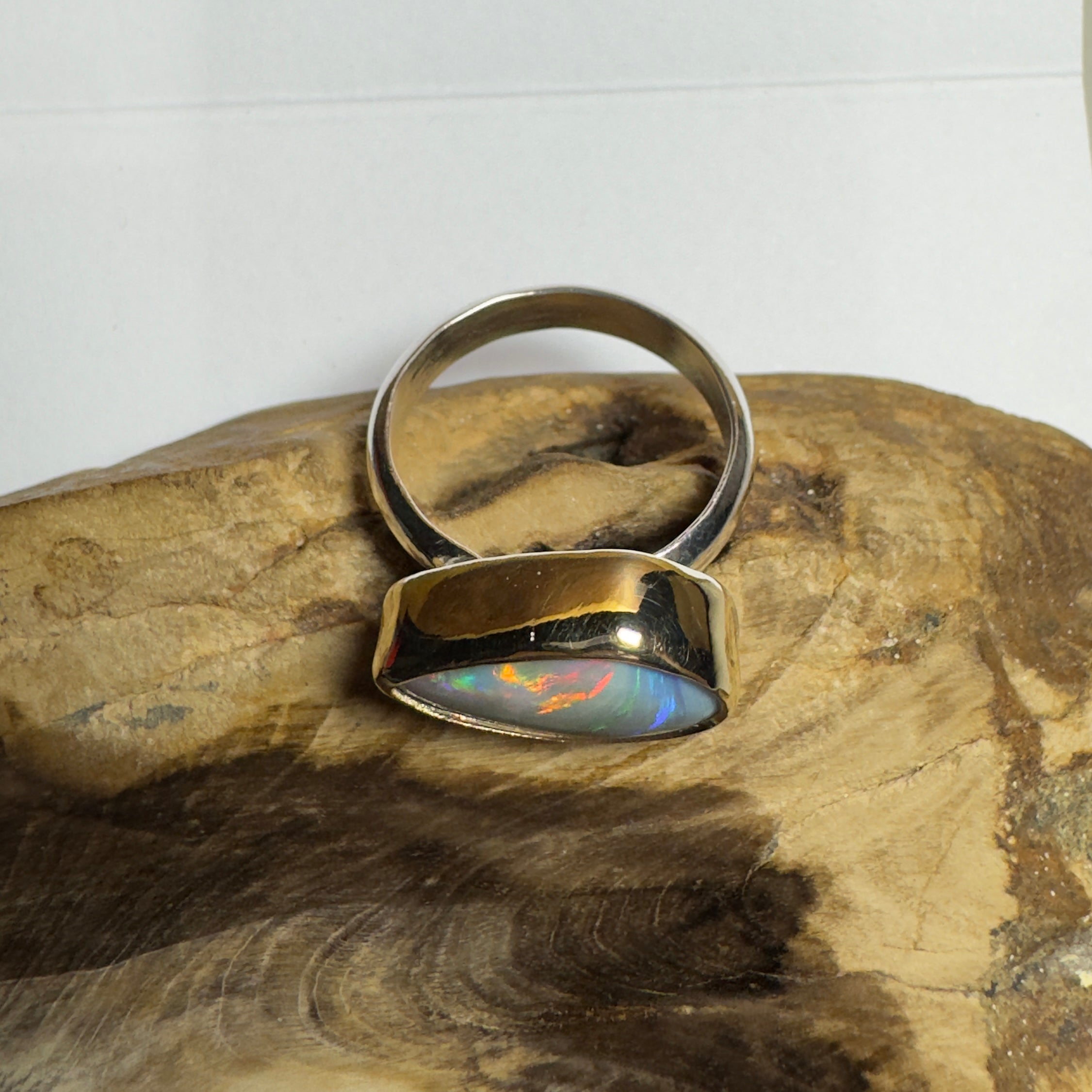 2.8ct Lightning Ridge Semi Black Opal Ring ~ 'Grampians Peak' | Two-Tone 9ct Gold & 925 Sterling Silver | Solid Australian Opal