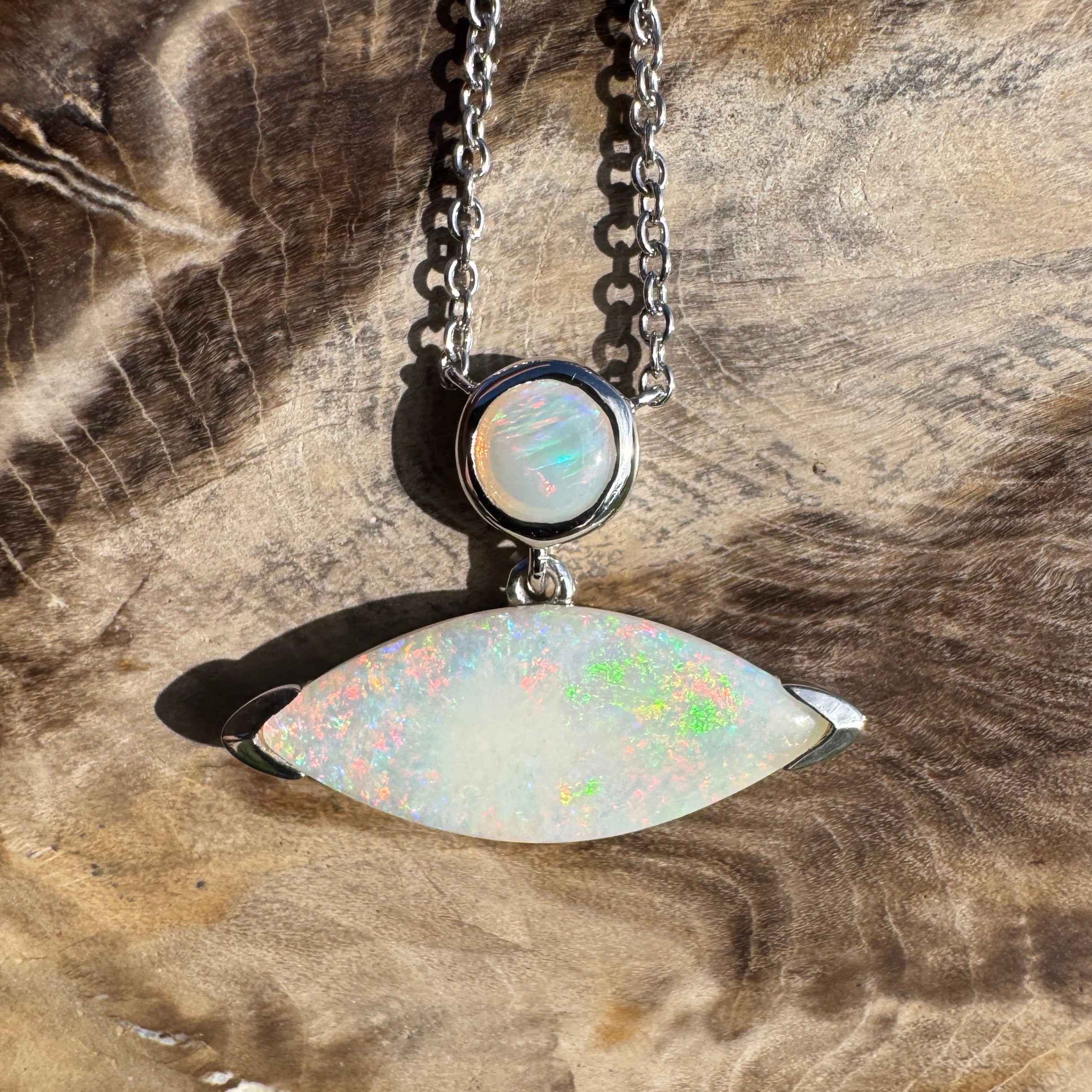 3ct Coober Pedy Opal Pendant Necklace ~ 'Ceduna Colourwave' | 925 Sterling Silver | Solid Australian Opal